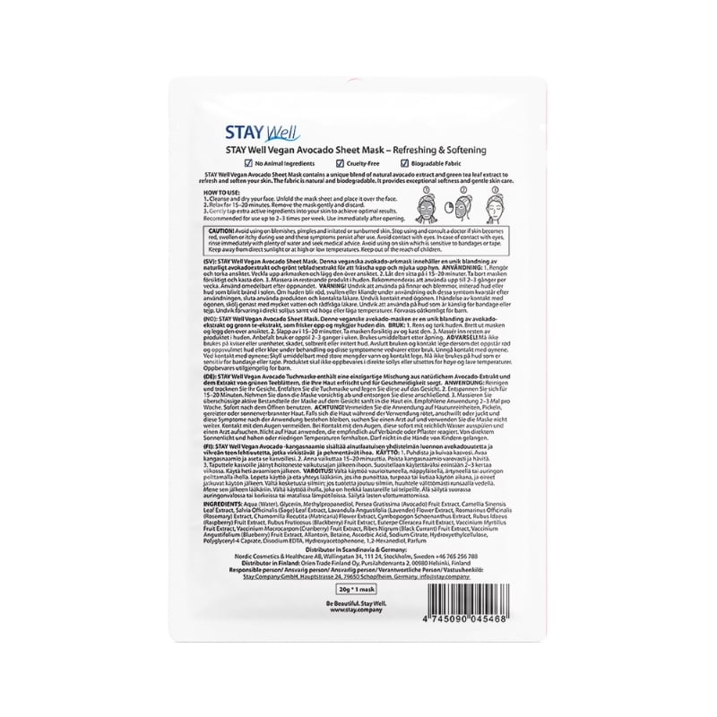 STAY Well Vegan Sheet Mask Avocado 20 g