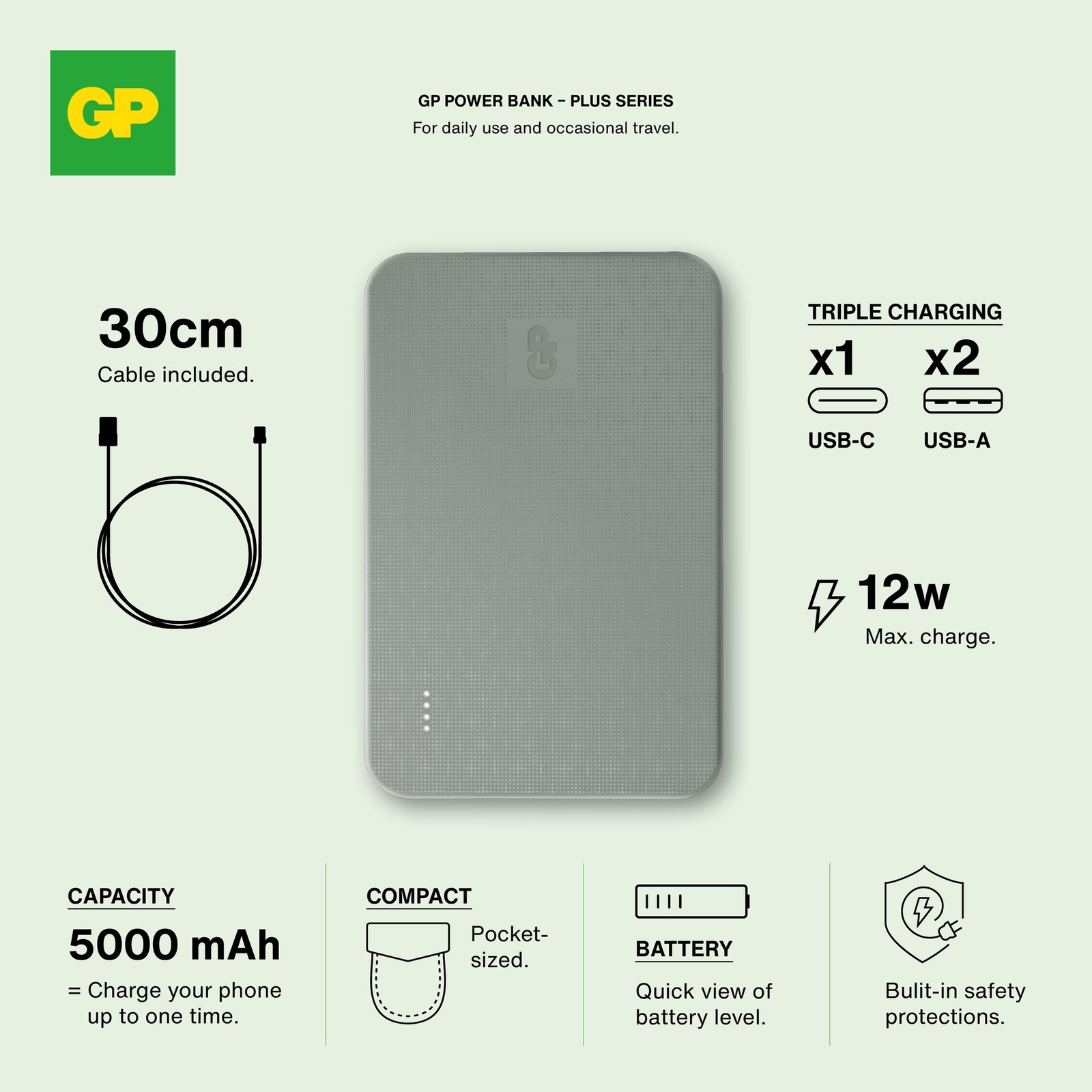GP Batteries Powerbank Plus 5000mAh Grå