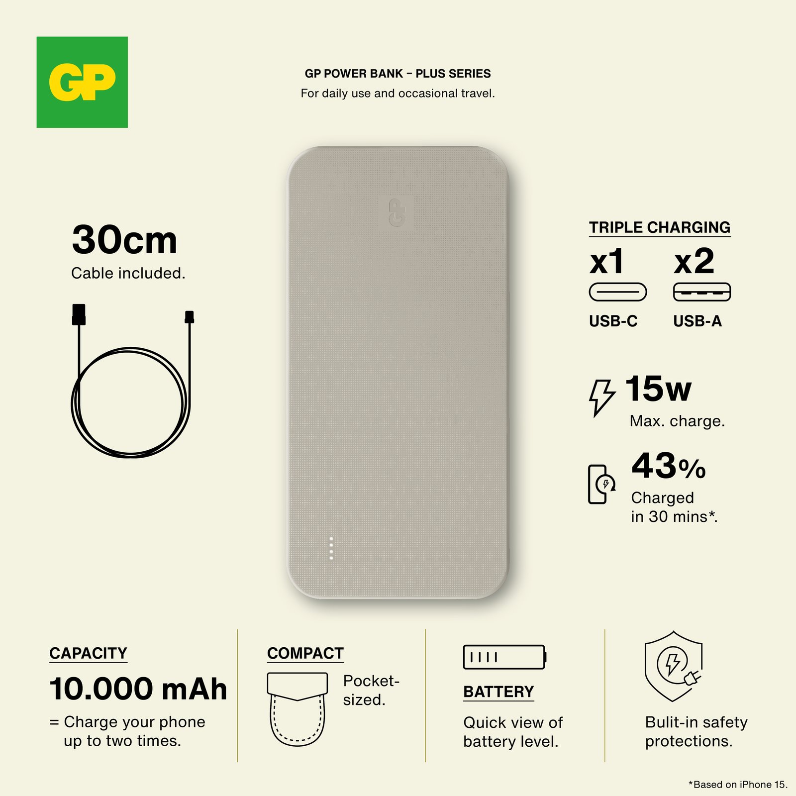 GP Powerbank Plus 10000mAh Cream