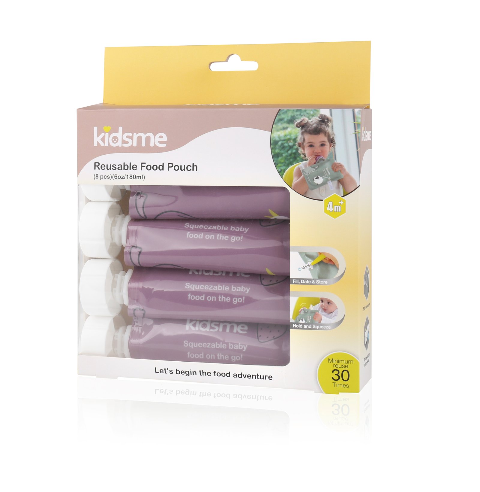Kidsme Reuseable Food Pouch 180 ml 4 st