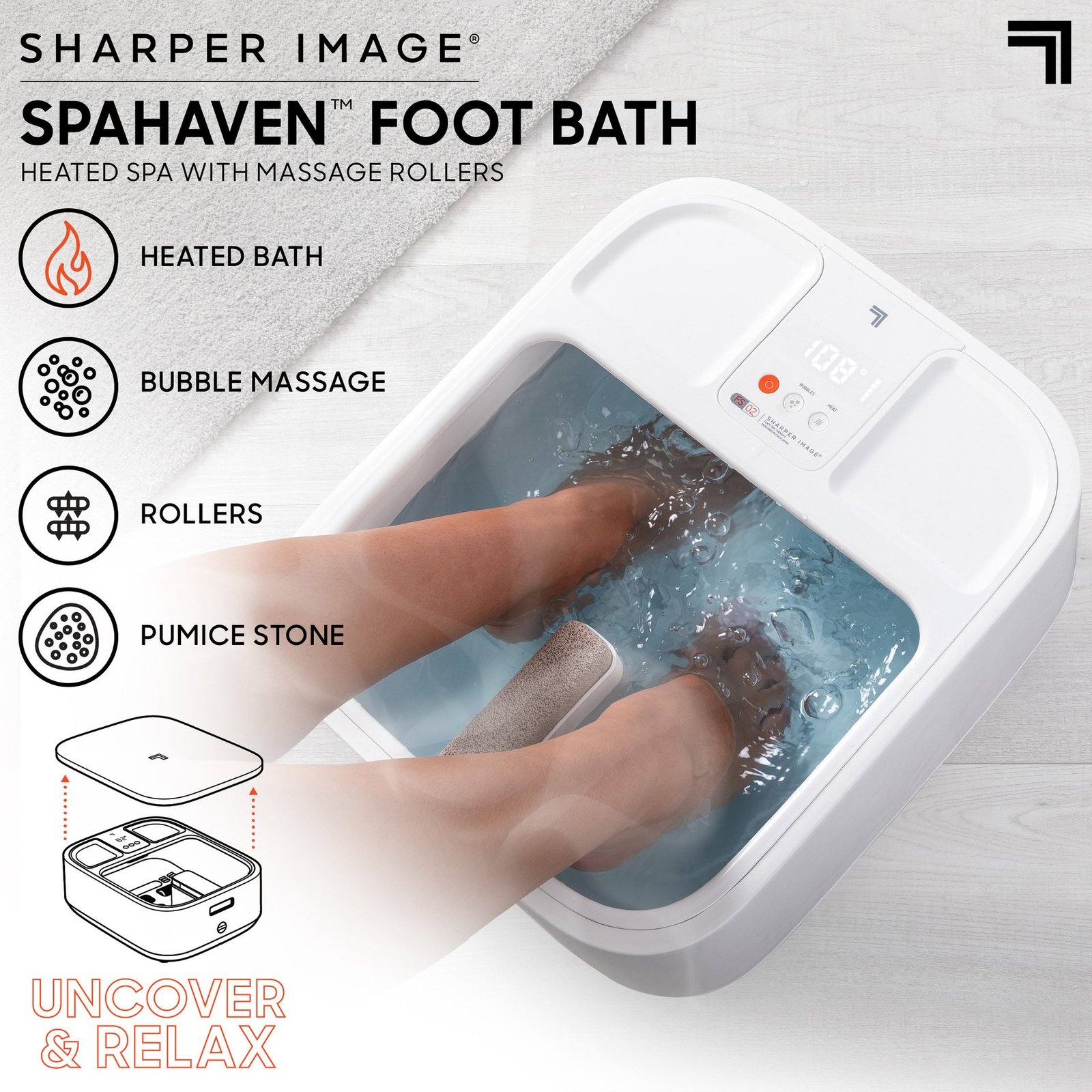 Sharper Image Massager Foot Bath Heating with LCD