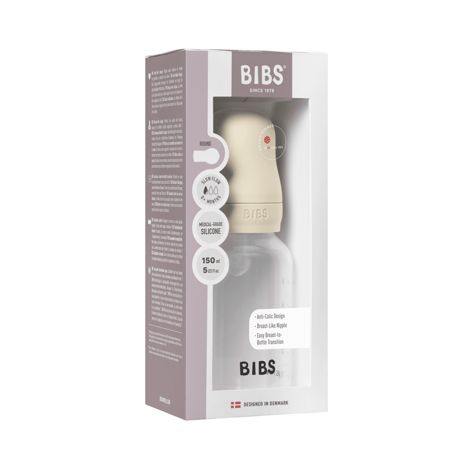 BIBS Baby Bottle Round Silicone Slow Flow Ivory 150 ml