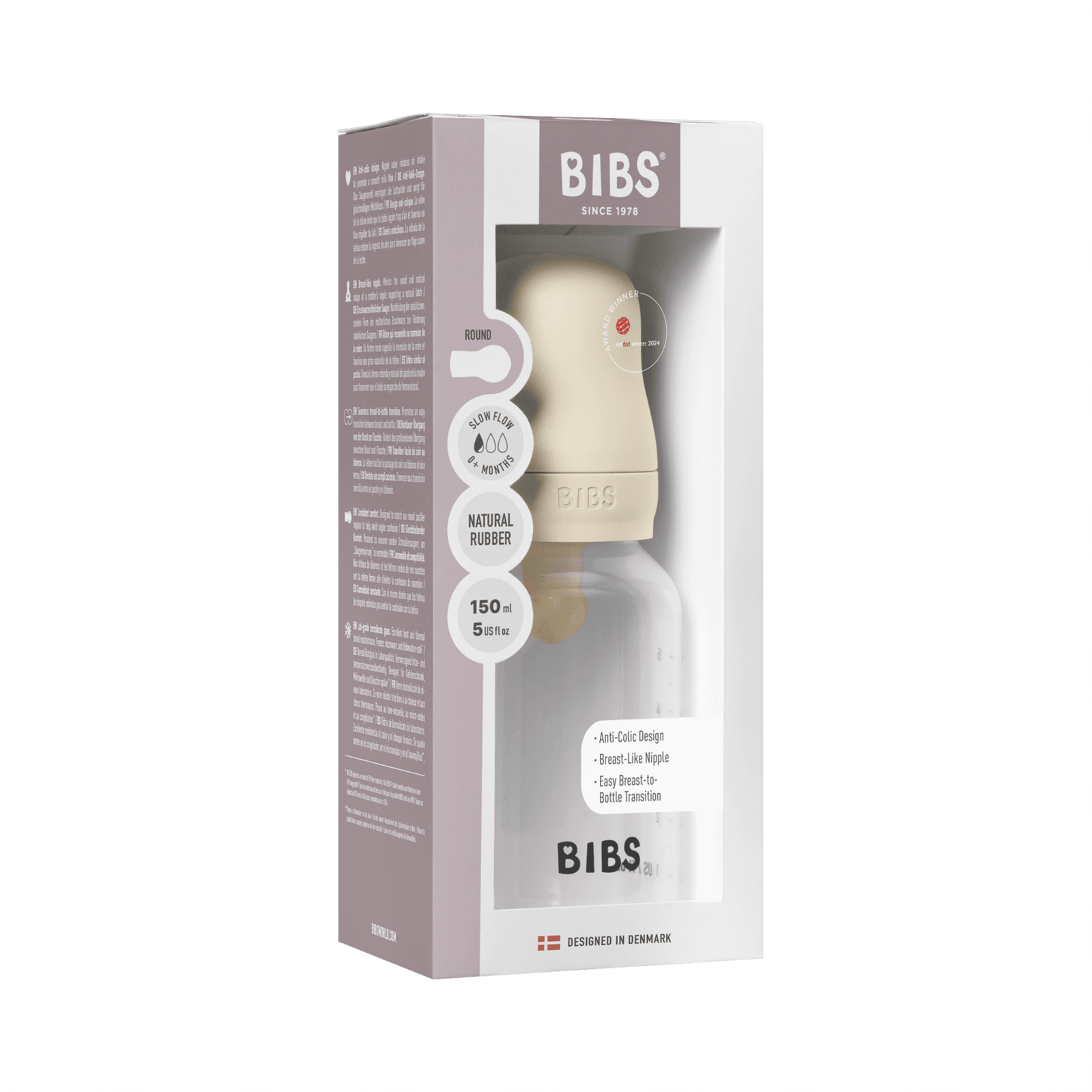 BIBS Baby Bottle Round Latex Slow Flow Ivory 150 ml