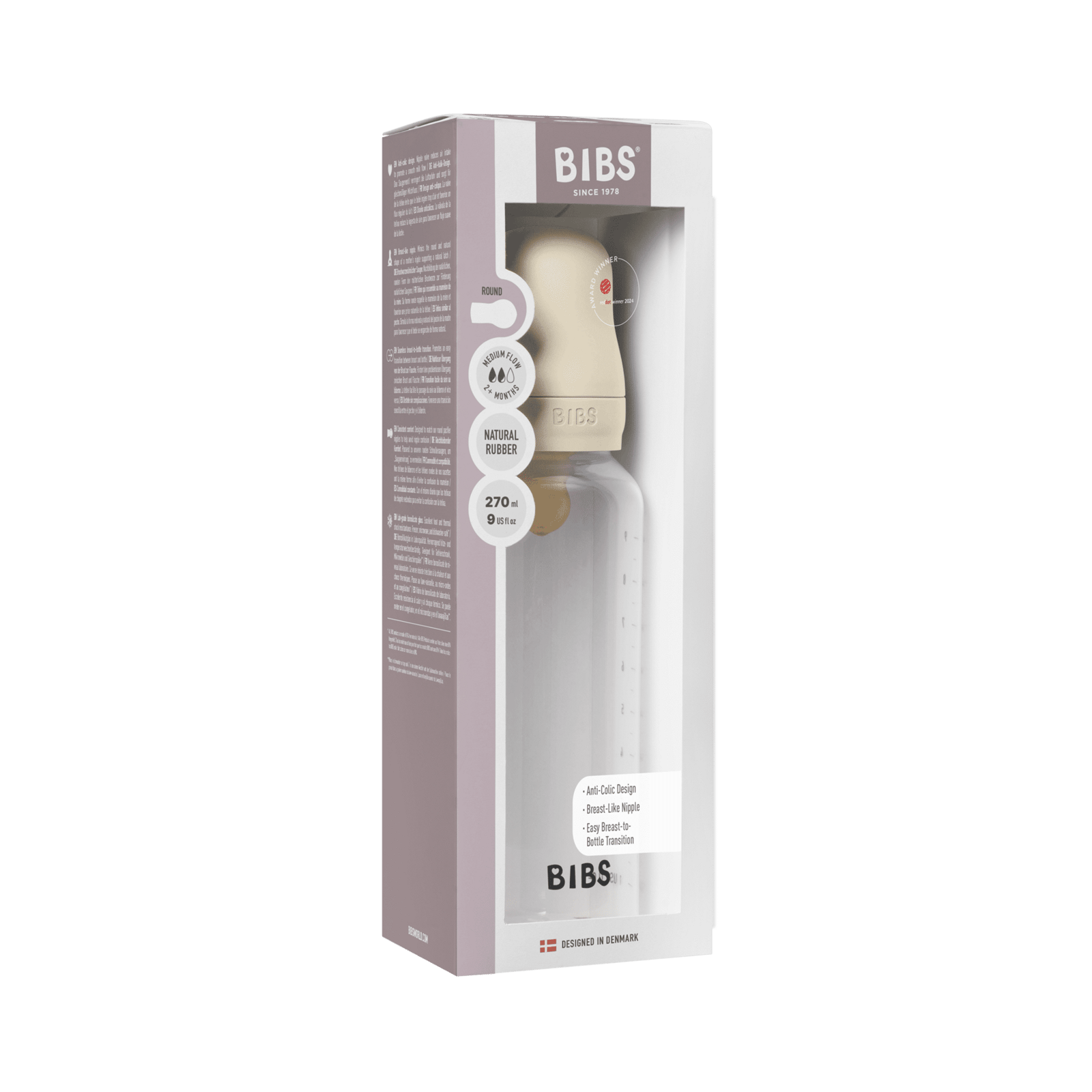 BIBS Baby Bottle Round Latex Medium Flow Ivory 270 ml