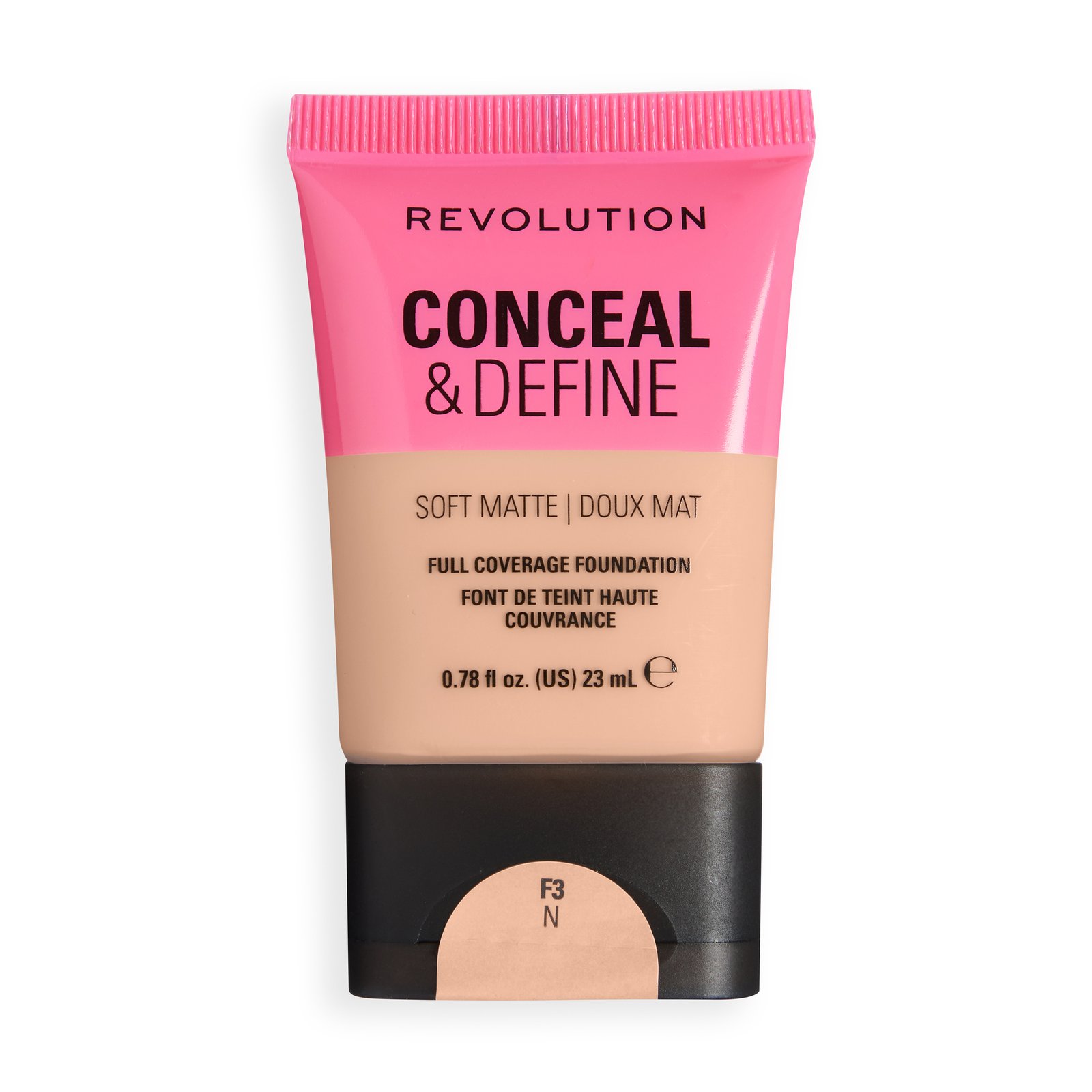 Revolution Conceal and Define Soft Matte Tube Foundation F3N, 23 ml