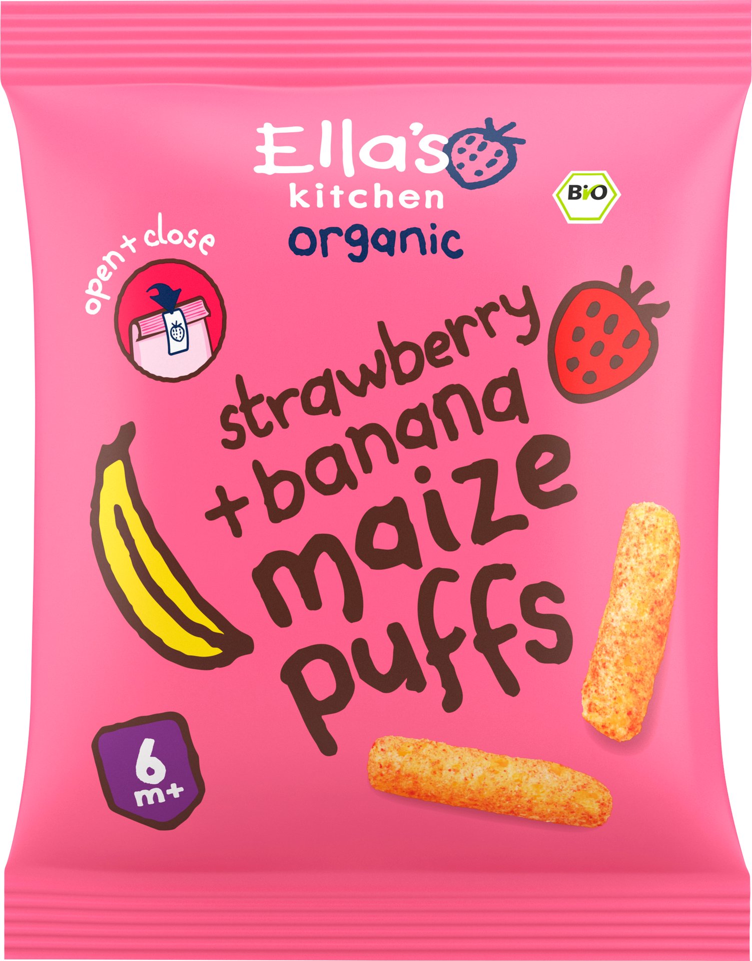 Ella's Kitchen Majspuffar Jordgubbar Bananer 6 månader