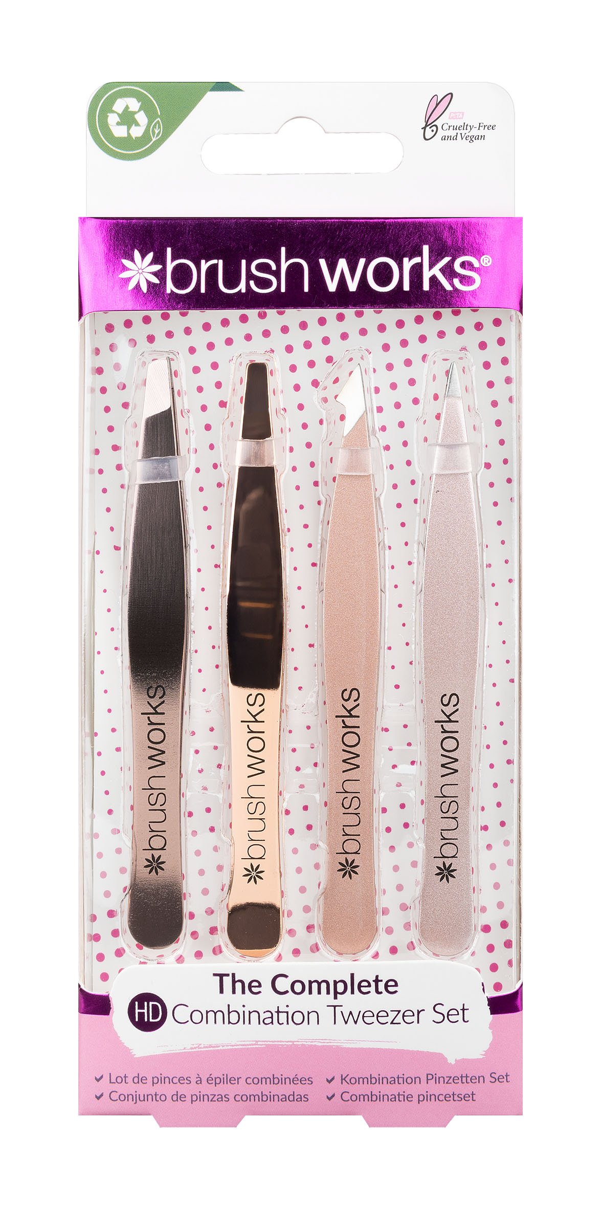 Brushworks HD 4 Combination Tweezer Set Roséguld