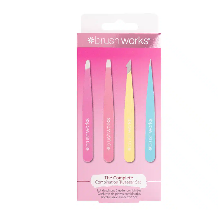 Brushworks HD 4 Piece Combination Tweezer Set - Neon