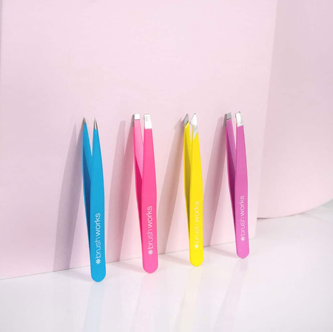 Brushworks HD 4 Piece Combination Tweezer Set - Neon