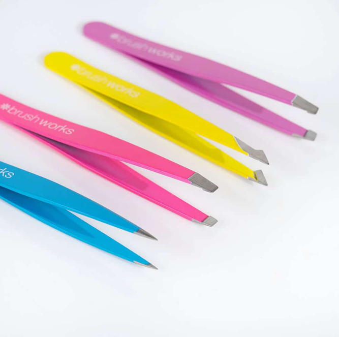 Brushworks HD 4 Piece Combination Tweezer Set - Neon