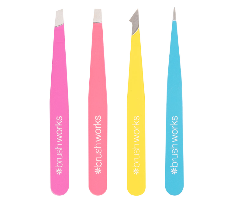 Brushworks HD 4 Piece Combination Tweezer Set - Neon