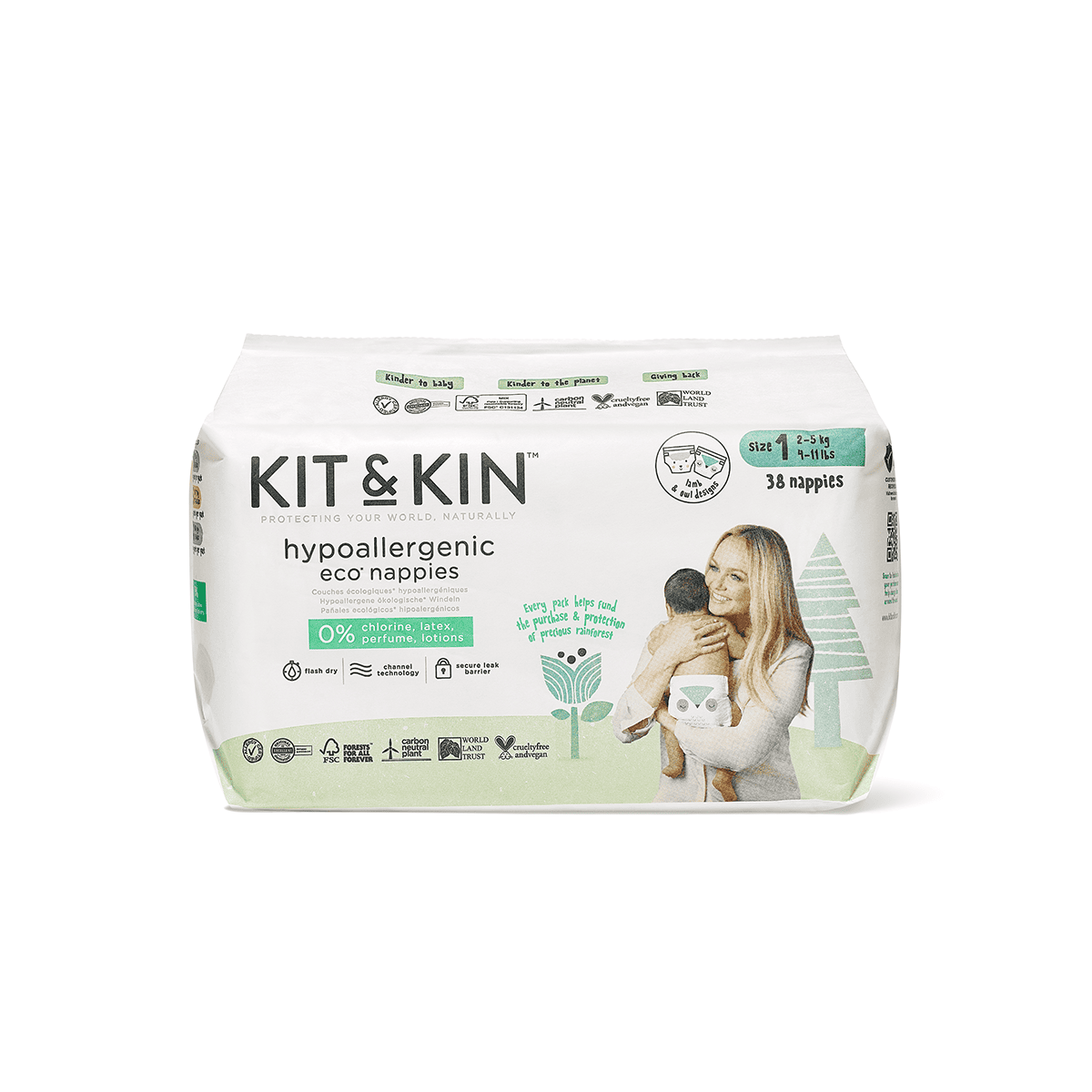 Kit & Kin Ekologiska Blöjor Stl 1: 2-5 kg 38 st