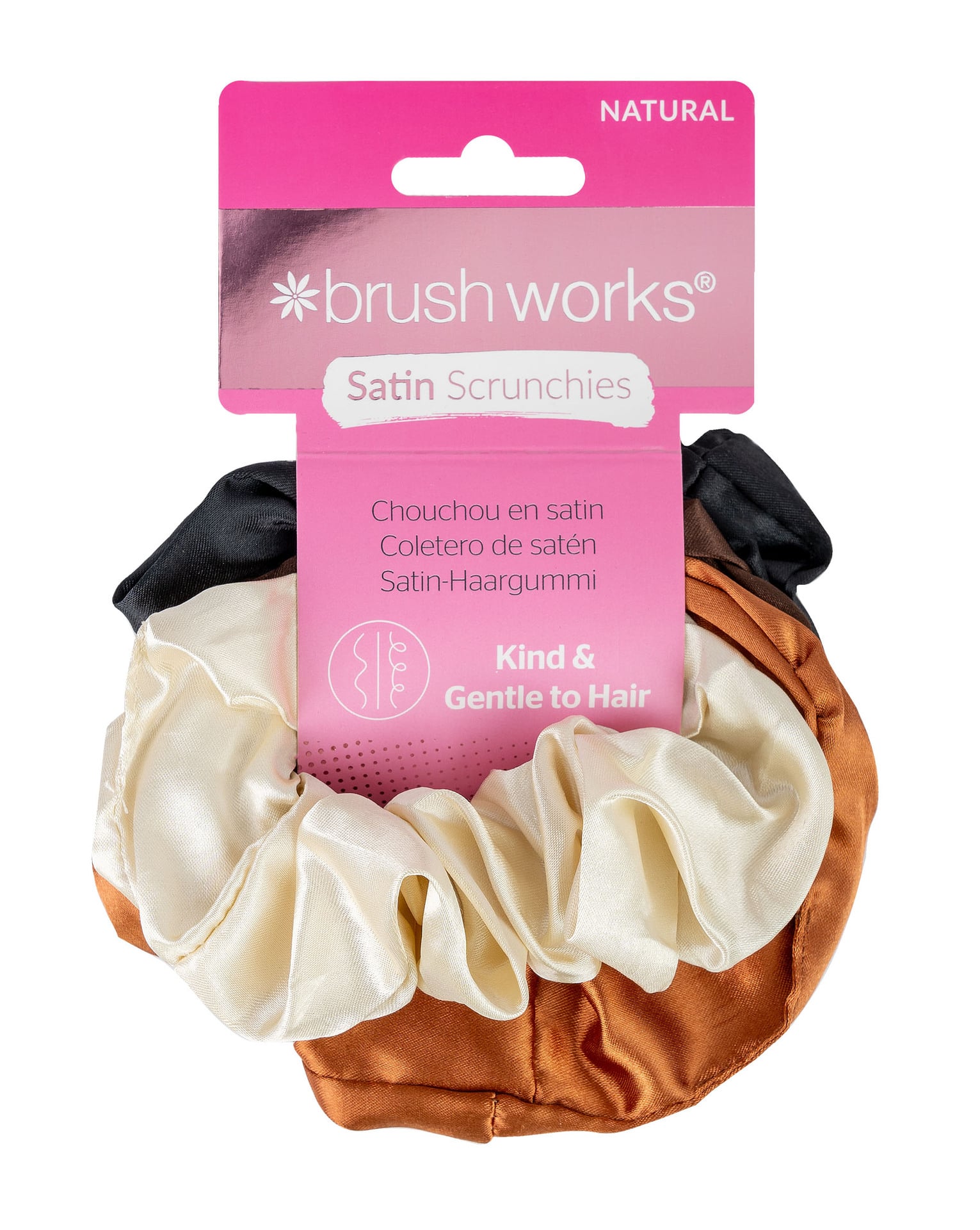 Brushworks Nude Satin Scrunchies 4 st