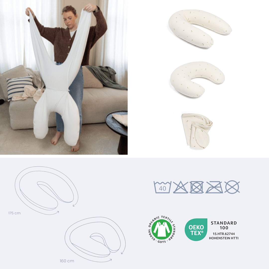 Doomoo Amnings- och Gravidkudde 2-i-1 Quilt Creme Blomma