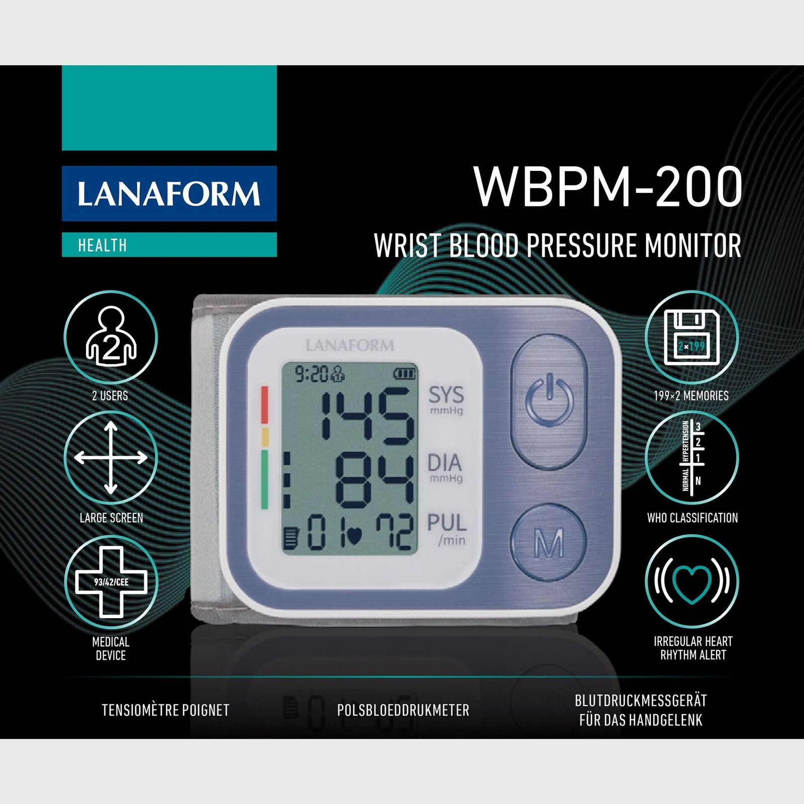 Lanaform WBPM-200 Automatisk blodtrycksmätare för handleden med hög noggrannhet