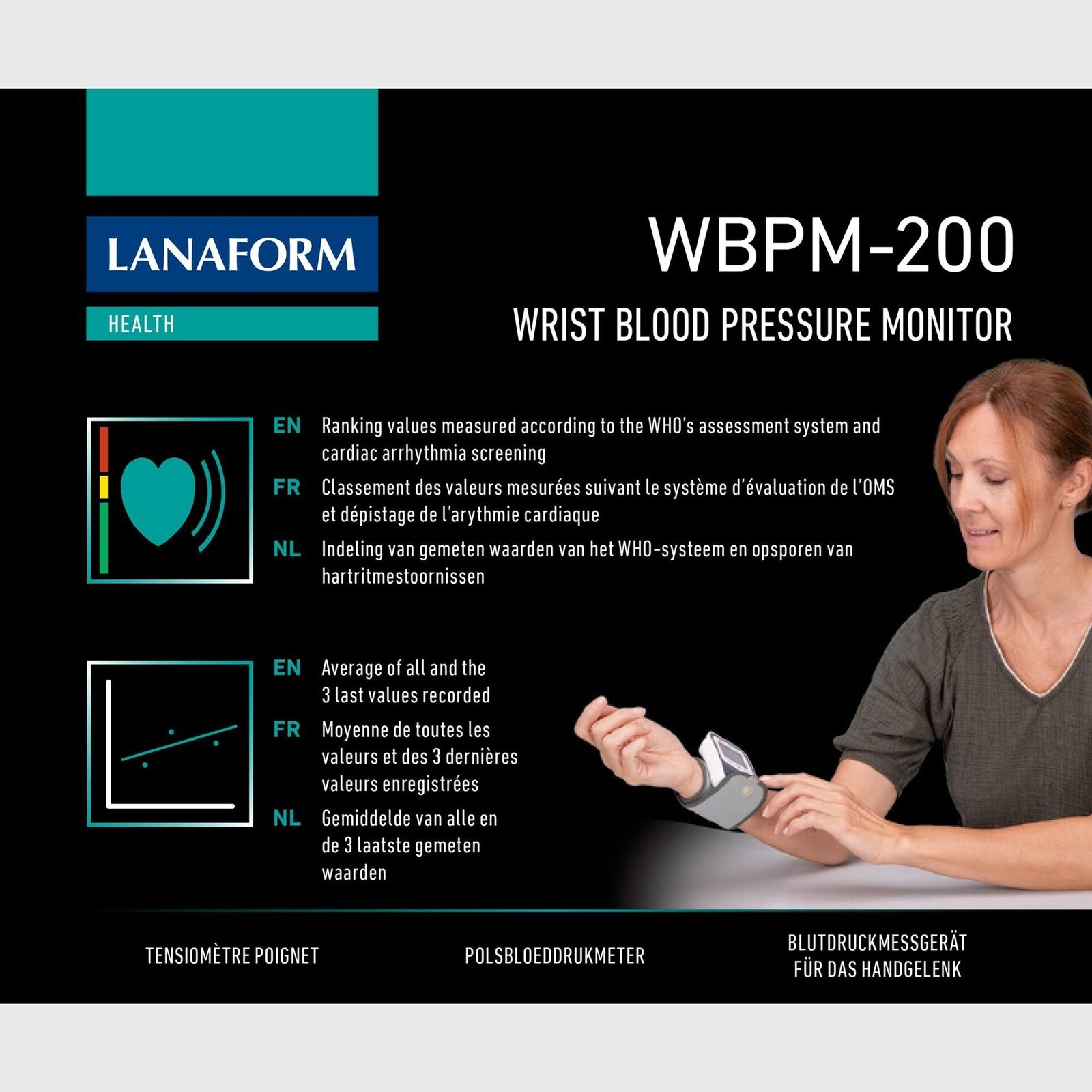 Lanaform WBPM-200 Automatisk blodtrycksmätare för handleden med hög noggrannhet
