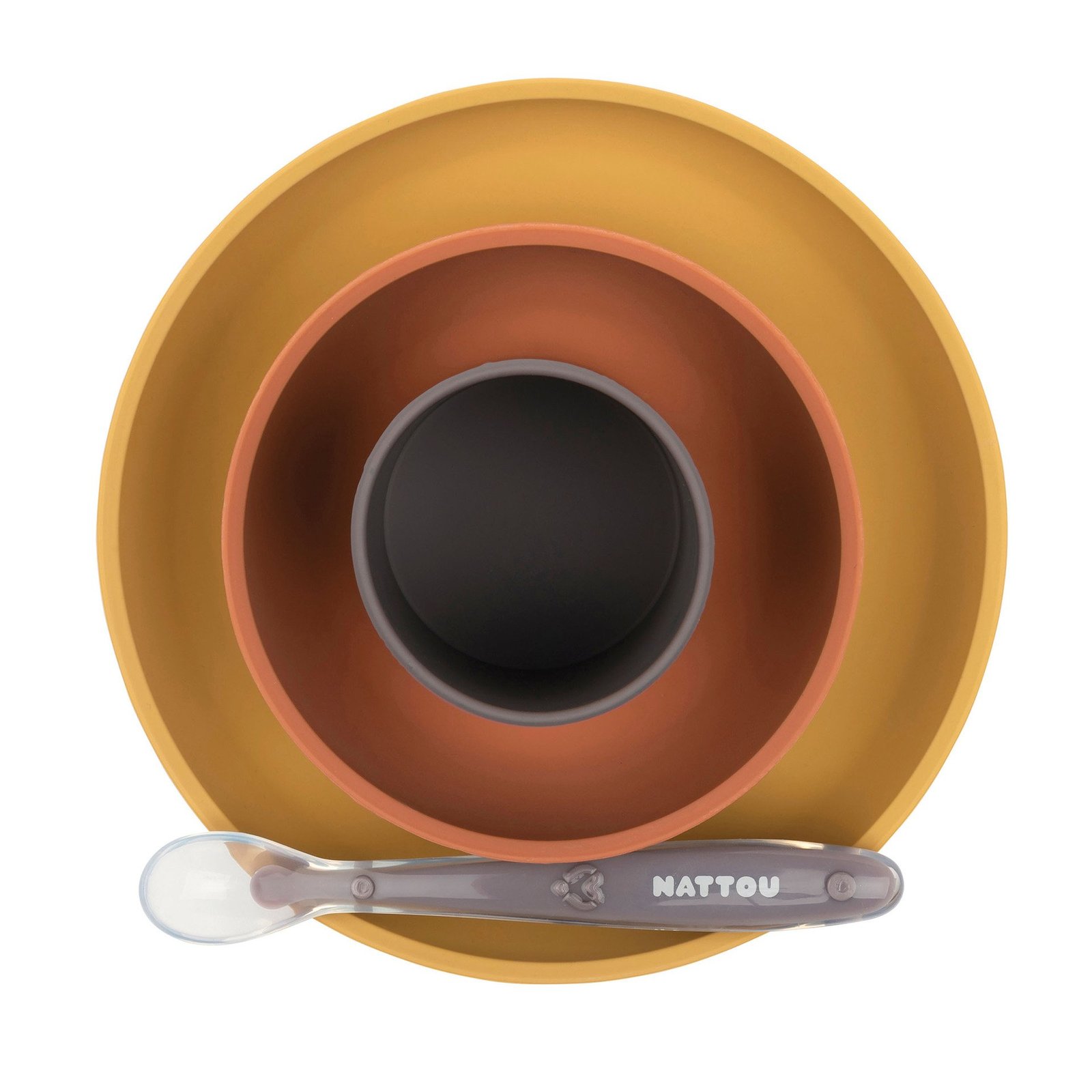 Nattou Soft Silicone Matset 4 delar Senap/Terracotta