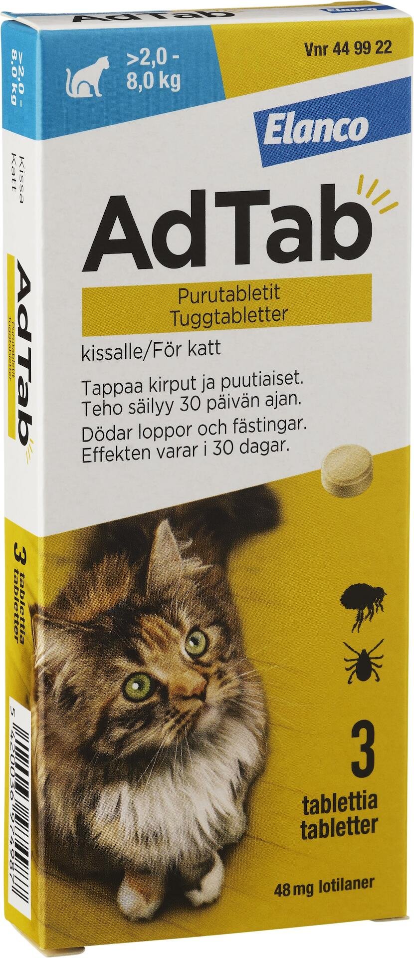 AdTab Fästingmedel Katt 48mg 3 tuggtabletter