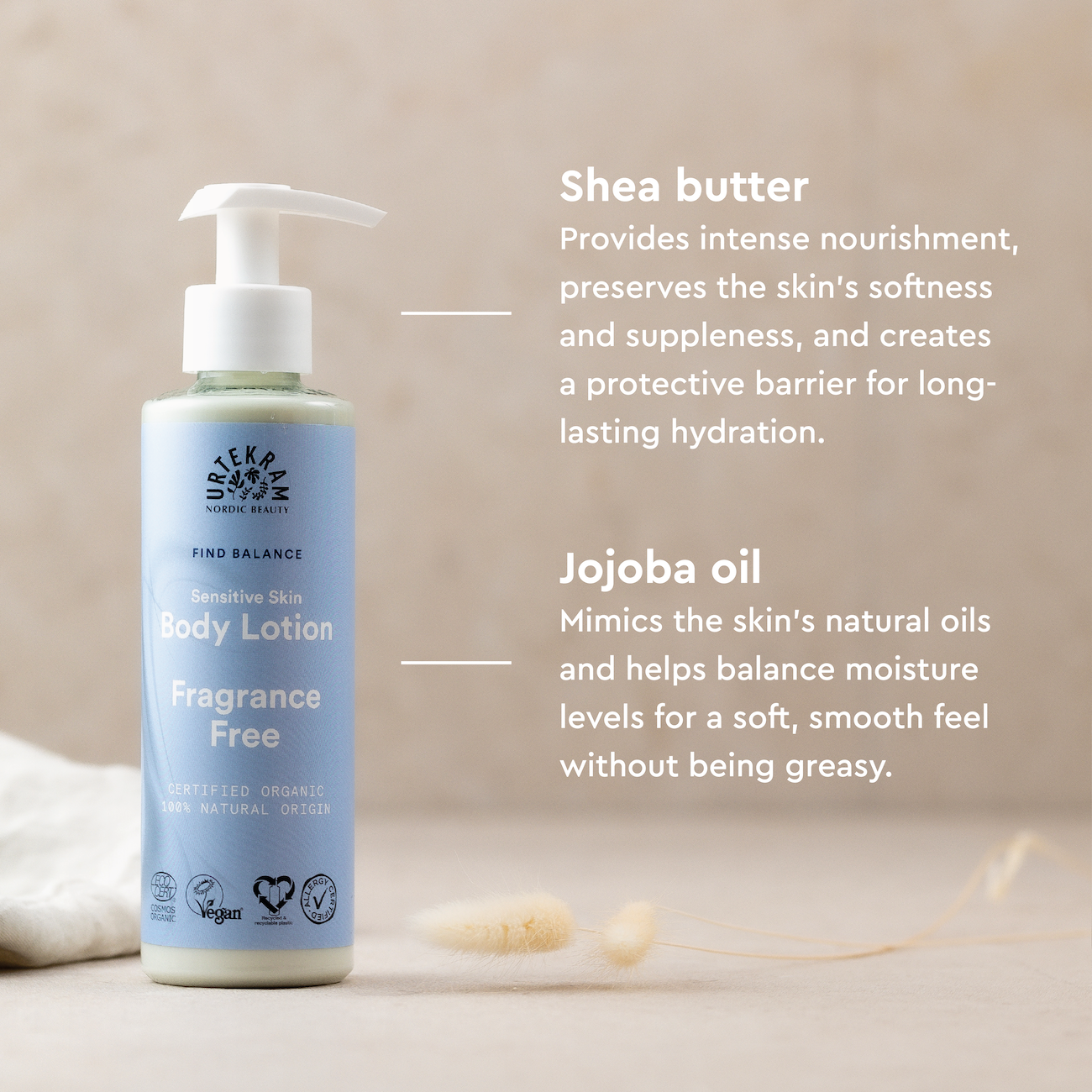 Urtekram Beauty Fragrance Free Body Lotion 245 ml