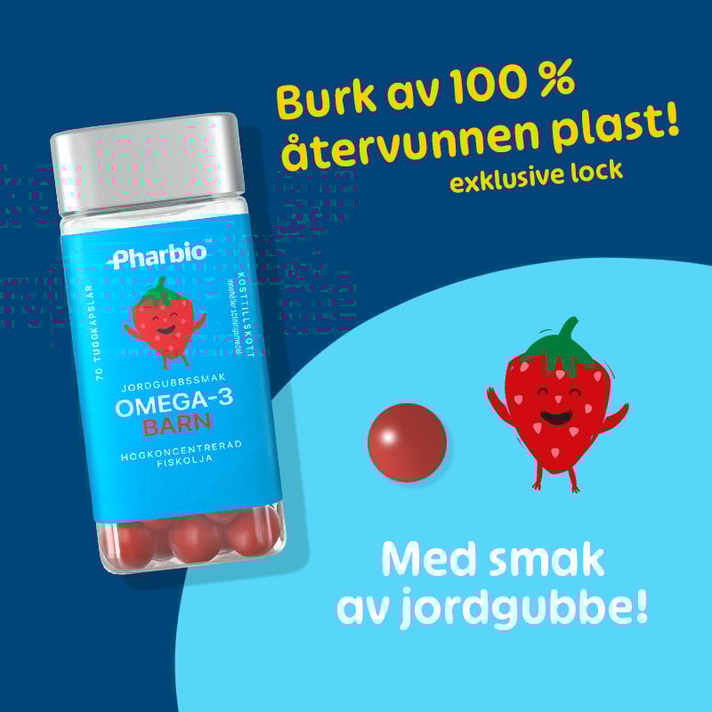 Pharbio Omega-3 Barn Jordgubbssmak 70 tuggkapslar