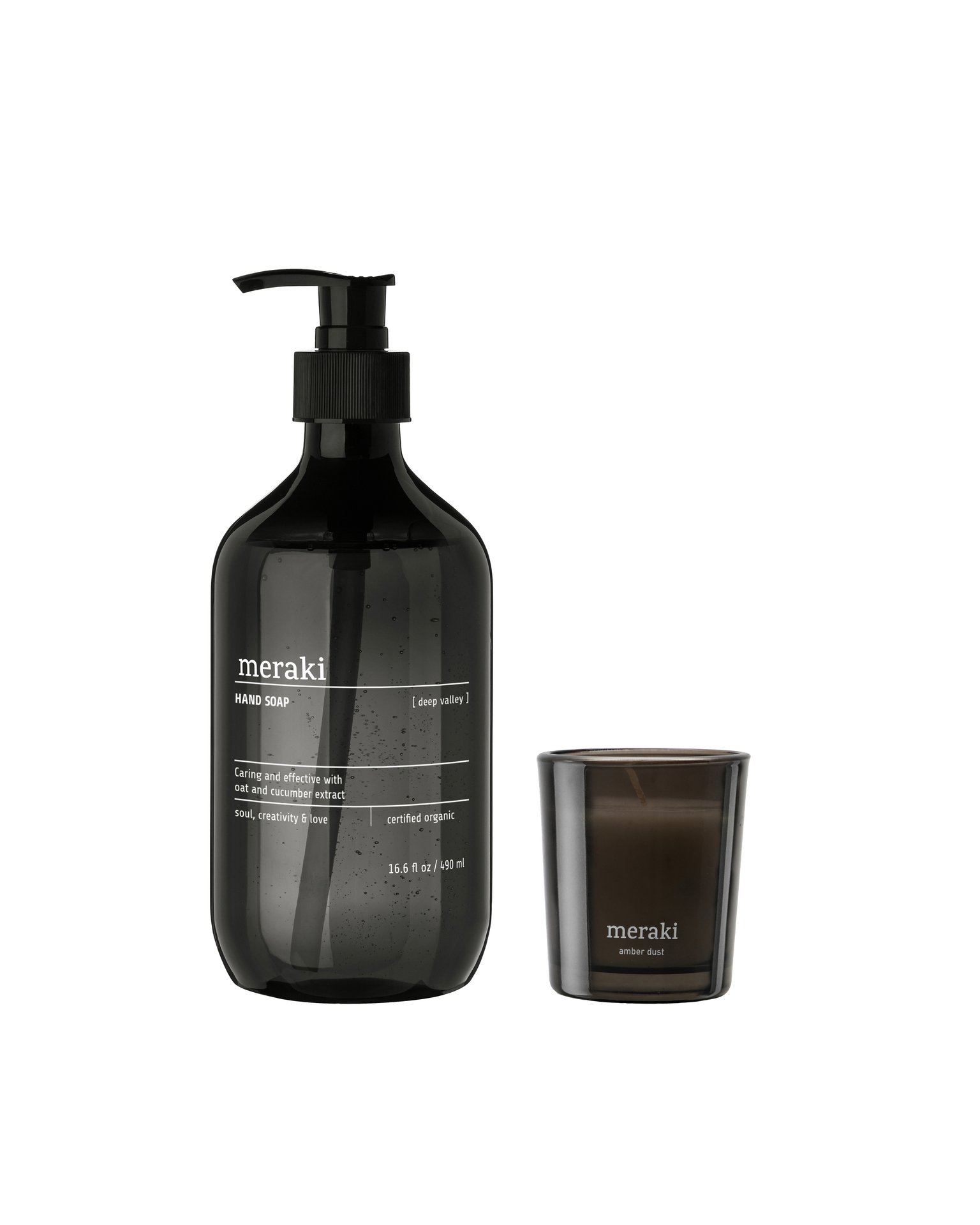 Meraki Presentask Deep Valley Hand Soap + Doftljus Amber Dust 490 ml/60 g