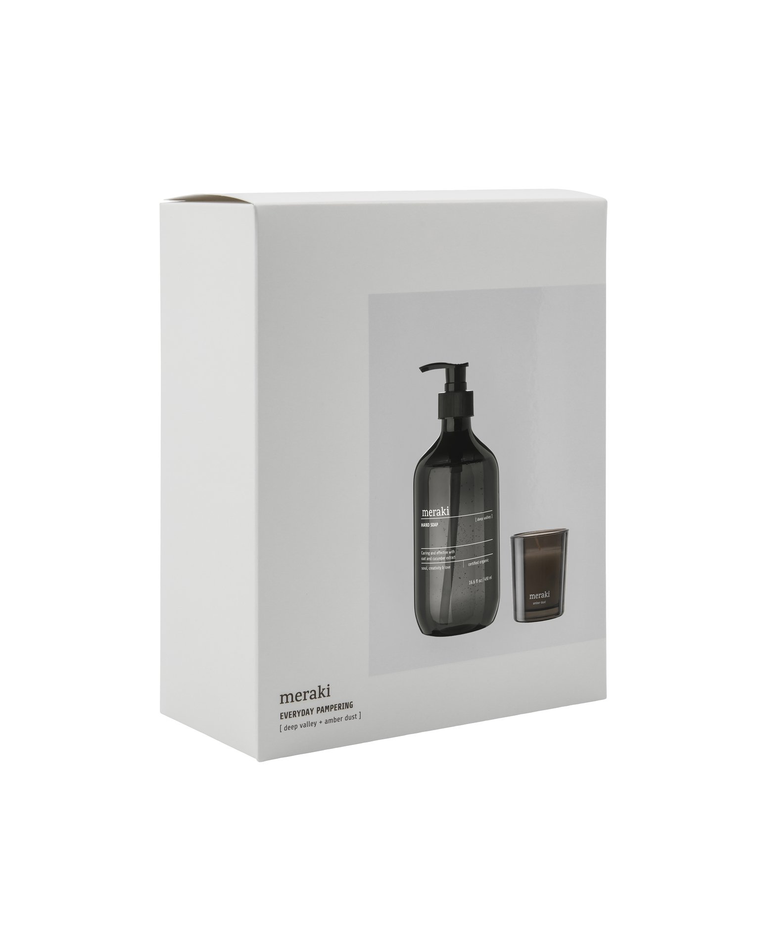 Meraki Presentask Deep Valley Hand Soap + Doftljus Amber Dust 490 ml/60 g