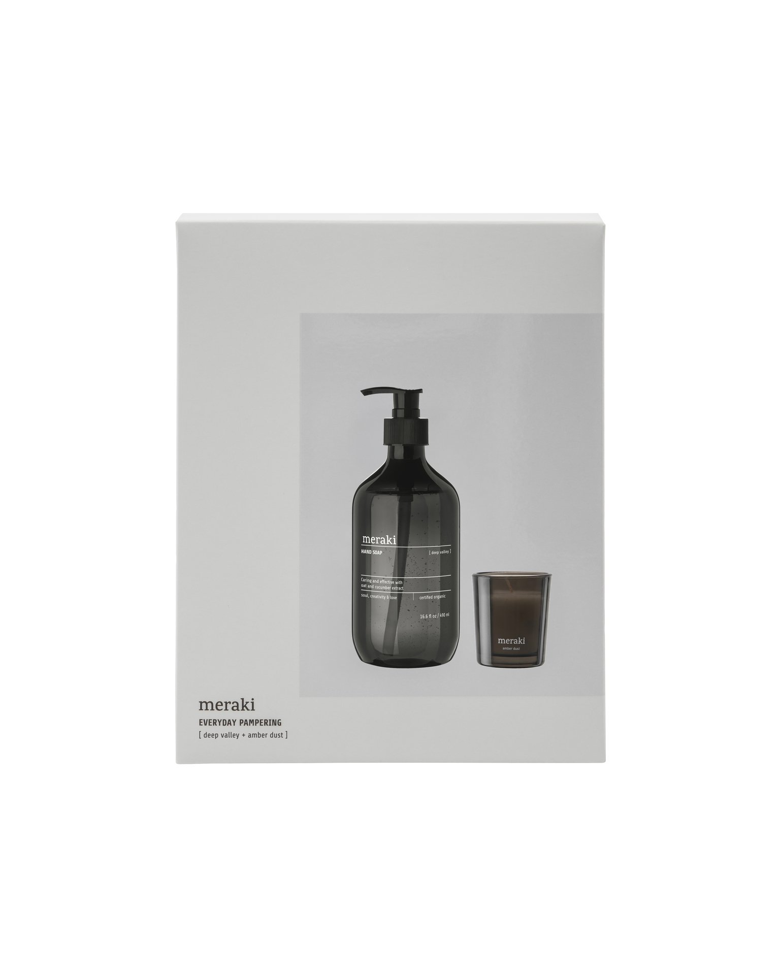 Meraki Presentask Deep Valley Hand Soap + Doftljus Amber Dust 490 ml/60 g
