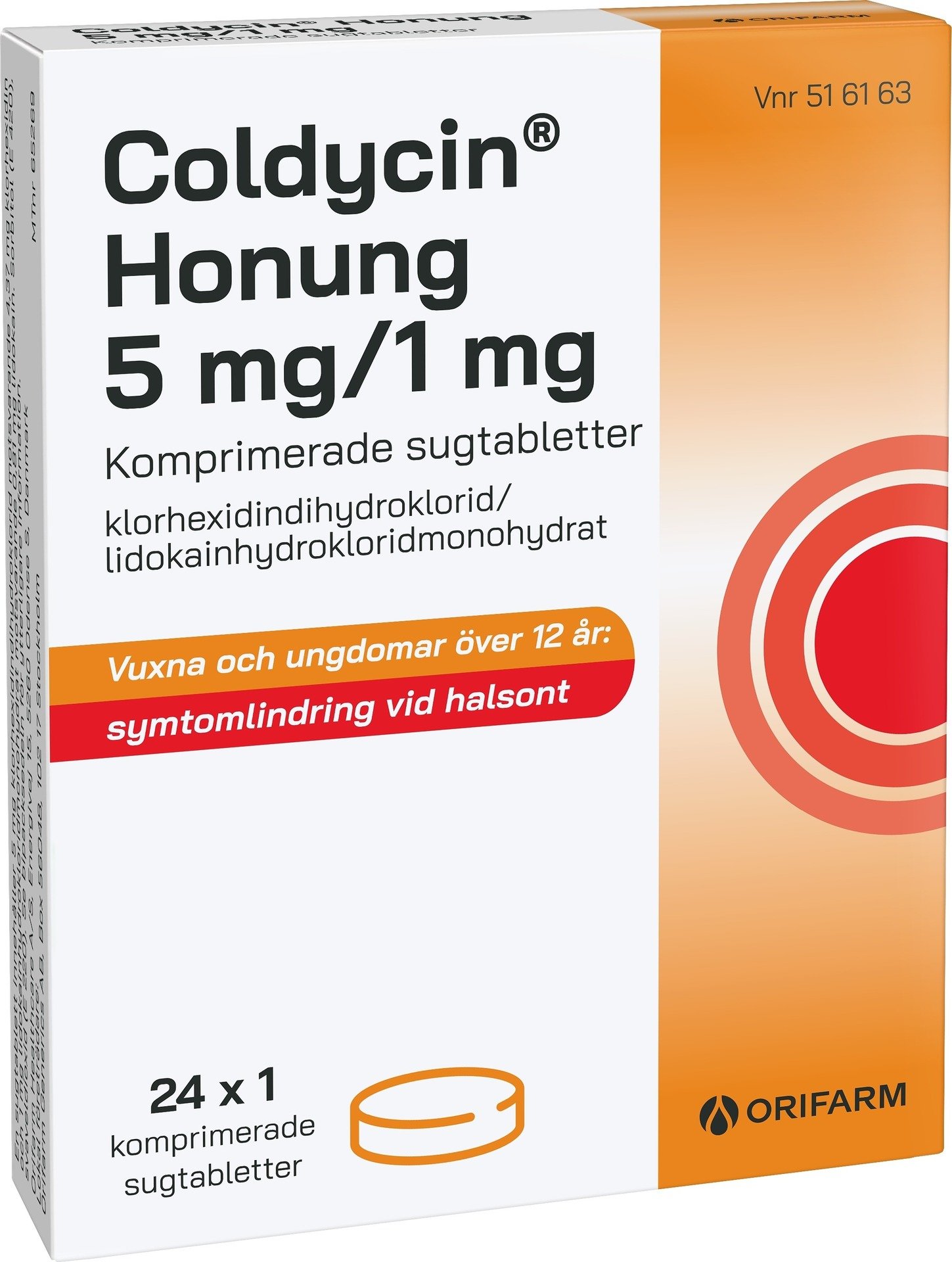 Coldycin Honung 5 mg/1 mg, 24 sugtabletter