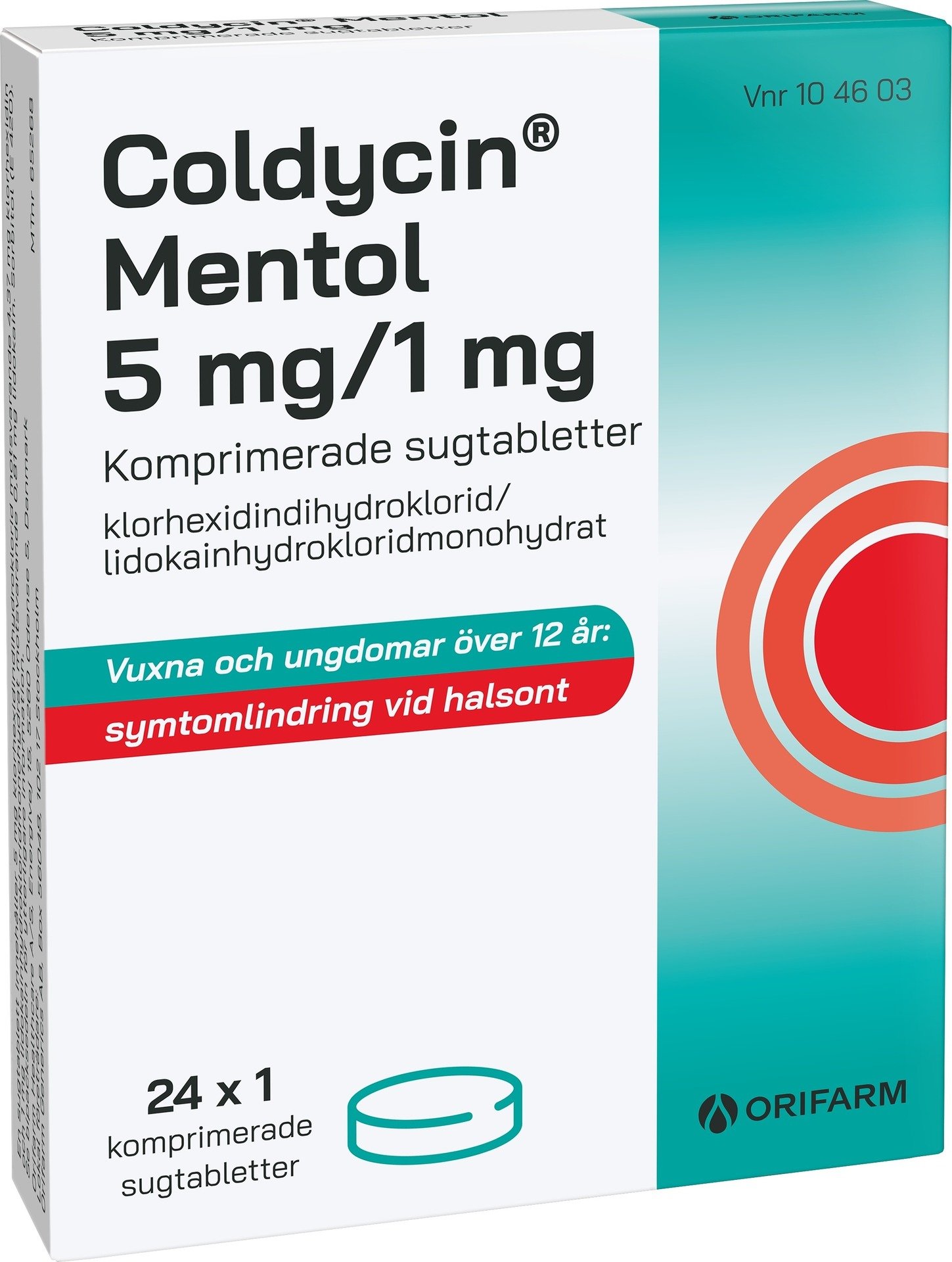 Coldycin Mentol 5 mg/1 mg 24 sugtabletter