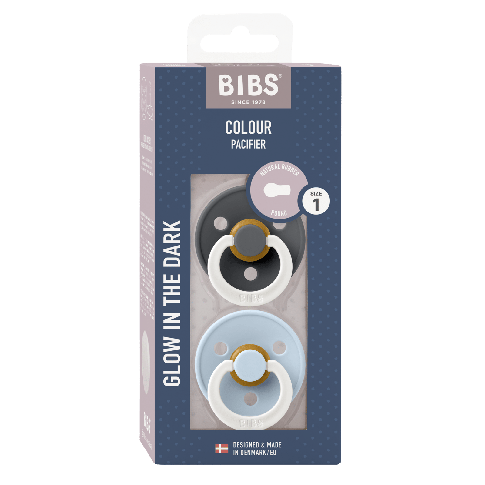 BIBS Colour Latex 0+ månader Size 1 Iron Glow/Baby Blue Glow 2 st