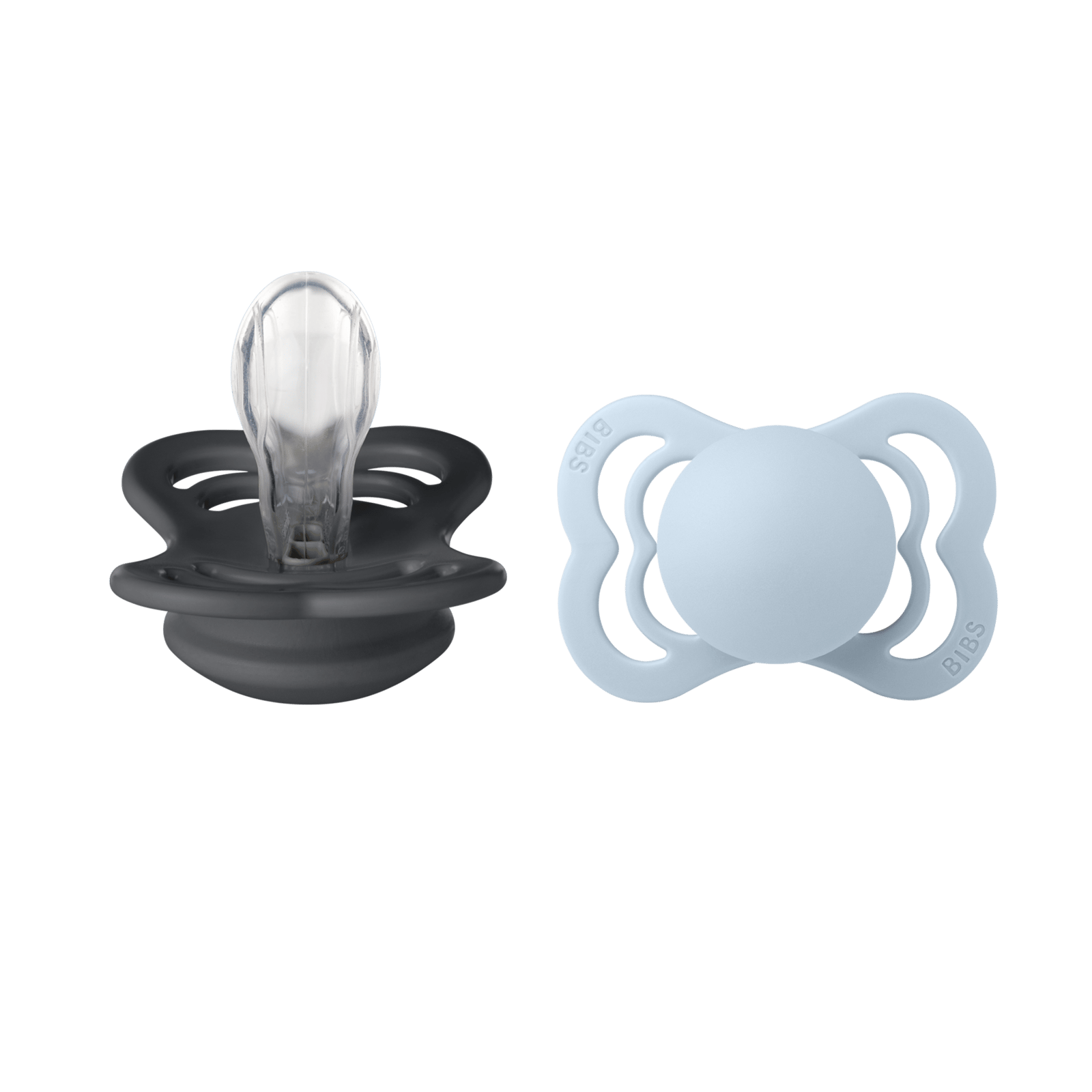 BIBS Supreme Silicone 0+ månader Size 1 Iron/Baby Blue 2 st