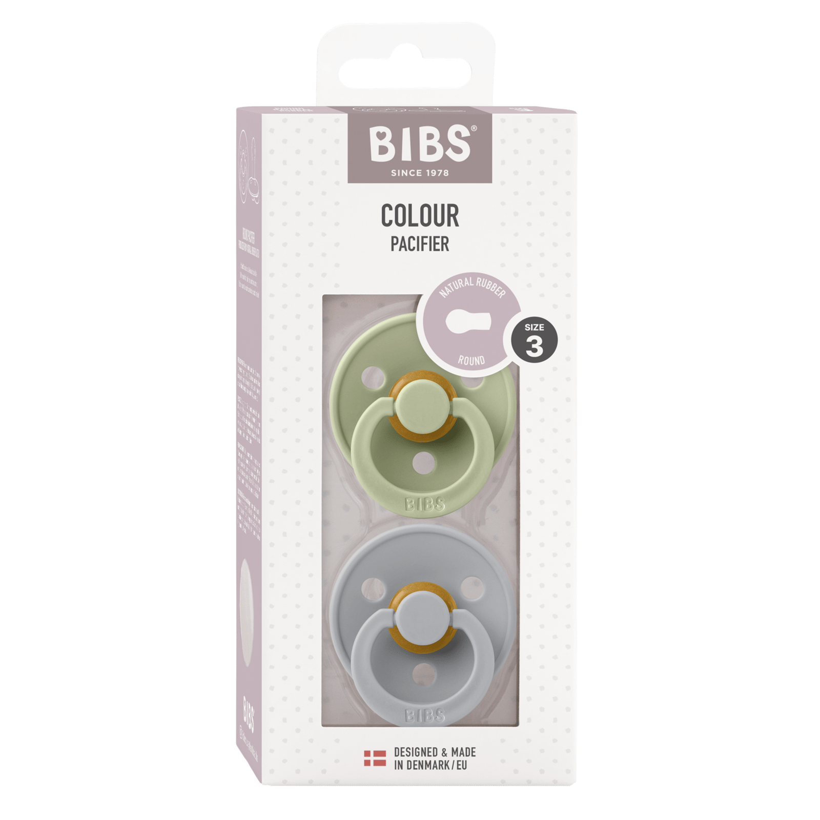BIBS Pacifier Colour Latex 18+ månader Size 3 Sage/Cloud 2 st