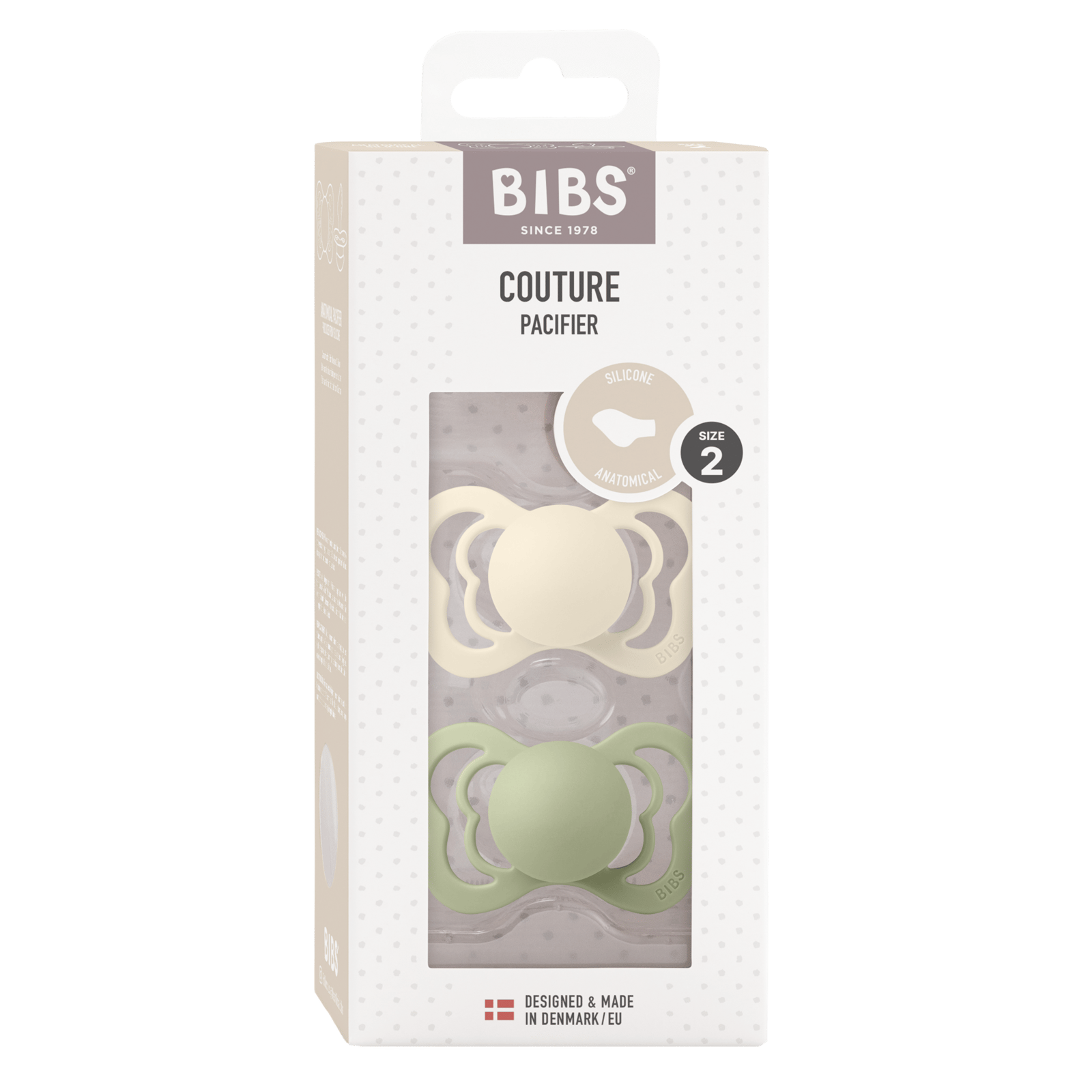 BIBS Couture Silicone 6+ månader Size 2 Ivory/Sage 2 st