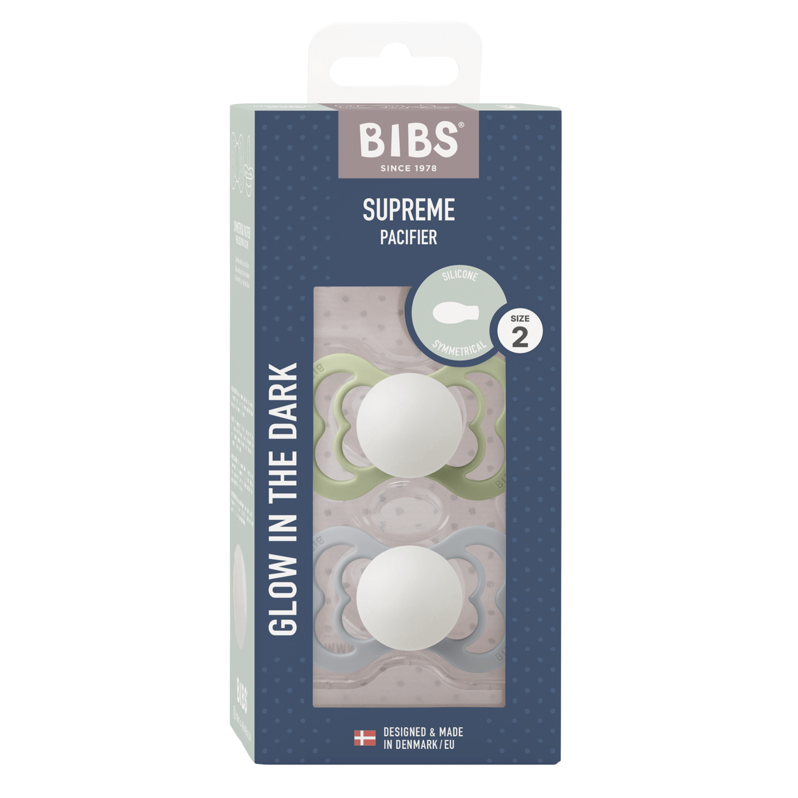 BIBS Supreme Silicone 6+ månader Storlek 2 Sage Glow/Cloud Glow 2 st