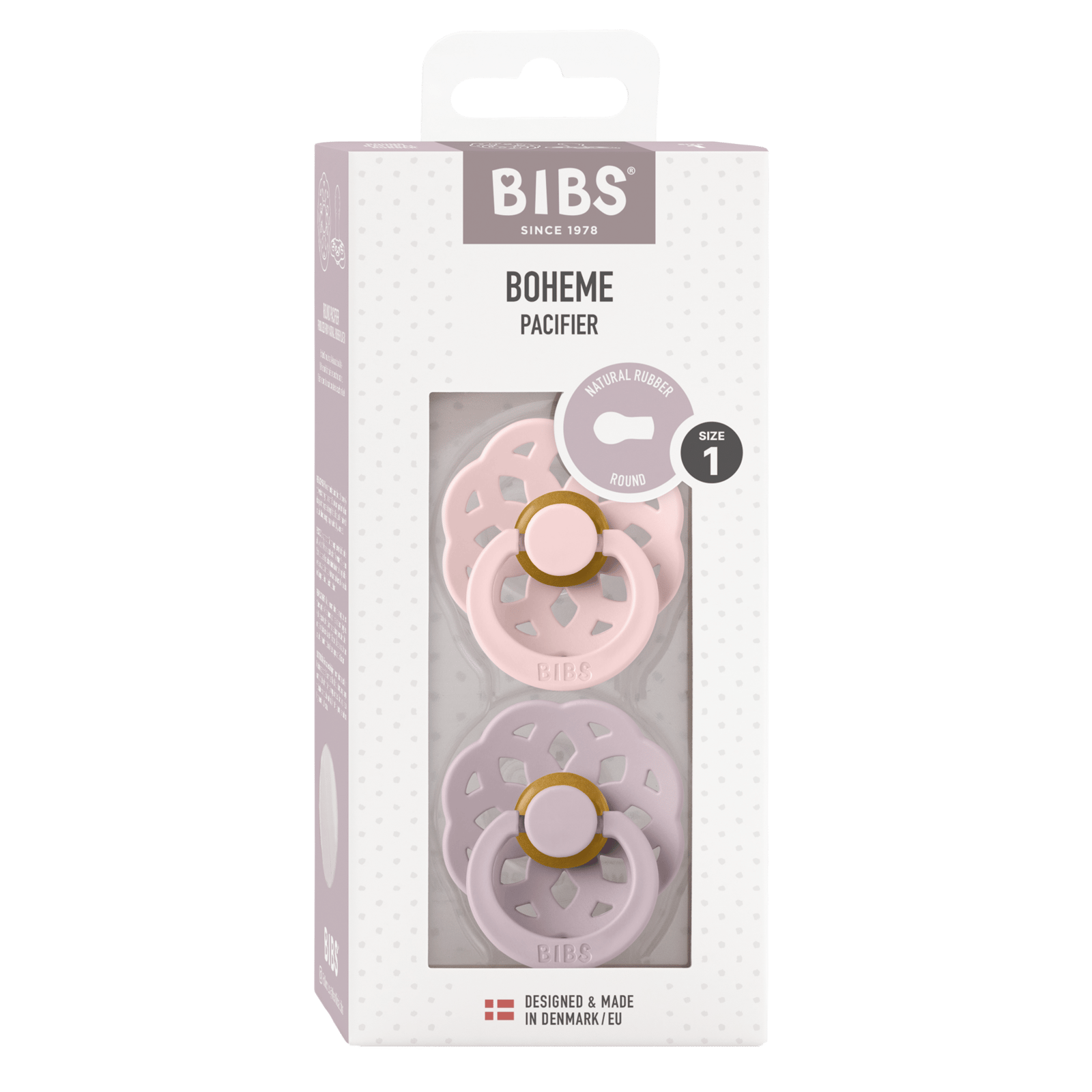 BIBS Boheme Latex 0+ månader Size 1 Blossom/Dusky Lilac 2 st