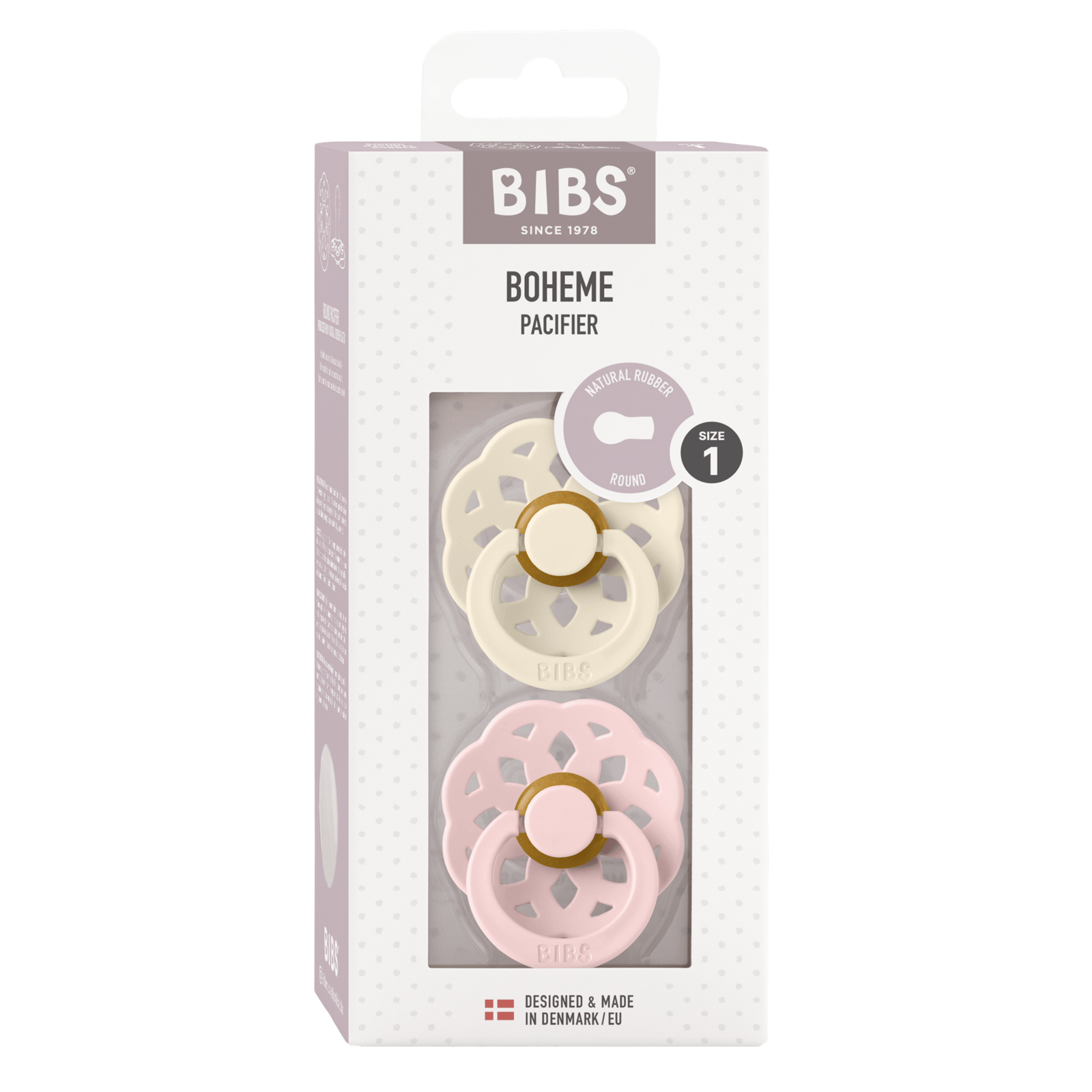 BIBS Boheme Latex 0+ månader Size 1 Ivory/Blossom 2 st