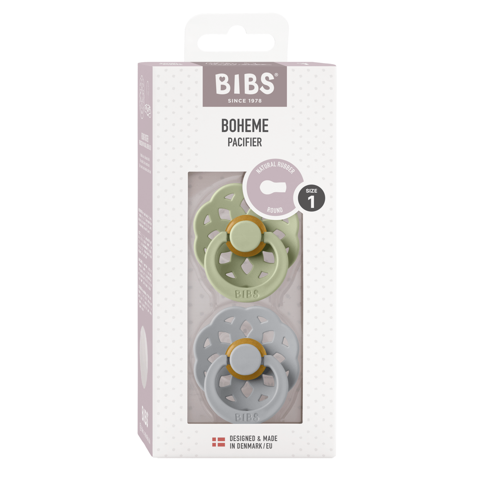 BIBS Boheme Latex 0+ månader Size 1 Sage/Cloud 2 st