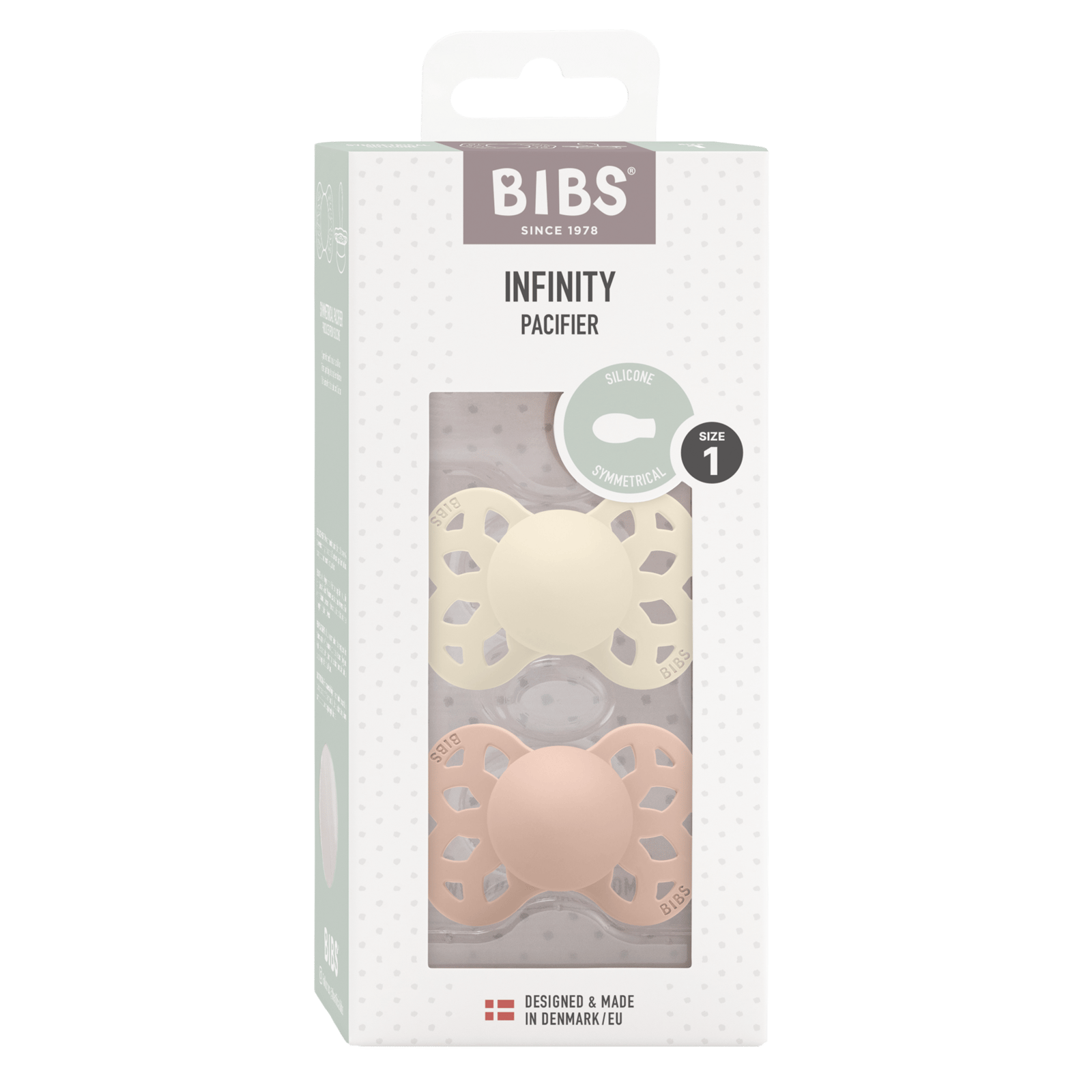 BIBS Infinity Symmetrical Silicone 0+ månader Size 1 Ivory/Blush 2 st