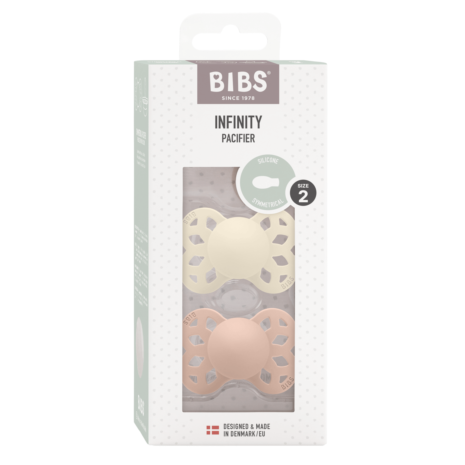 BIBS Infinity Symmetrical Silicone 6+ månader Size 2 Ivory/Blush 2 st