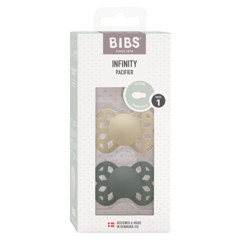BIBS Pacifier Infinity Symmetrical Silicone 0+ månader Size 1 Vanilla/Pine 2 st