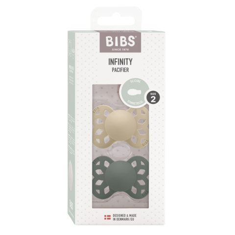 BIBS Pacifier Infinity Symmetrical Silicone 6+ månader Size 2 Vanilla/Pine 2 st