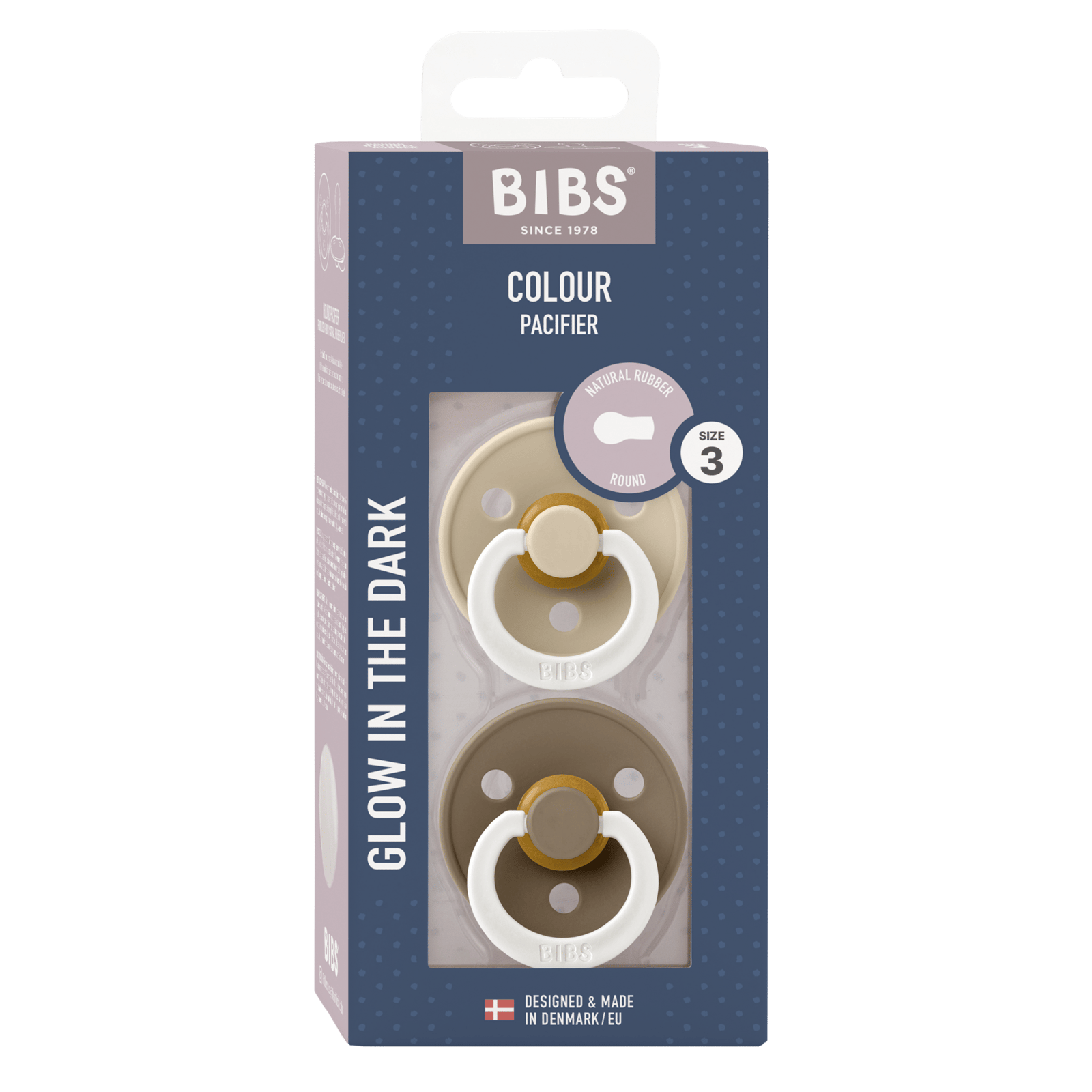 BIBS Pacifier Colour Latex 18+ månader Size 3 Glow Vanilla/Dark Oak 2 st