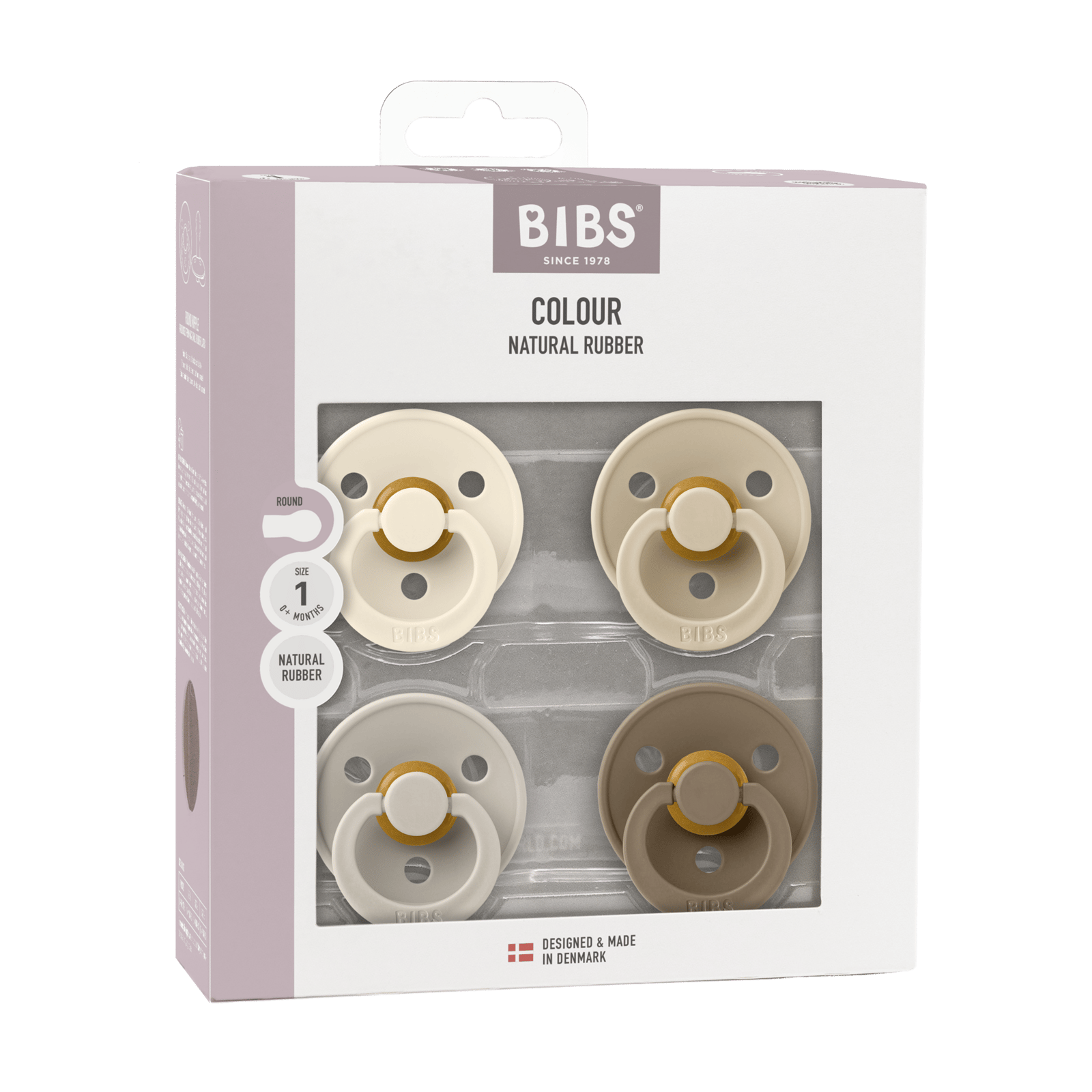 BIBS Pacifier Colour Latex 0+ månader Size 1 Ivory/Sand/Vanilla/Dark Oak 4 st