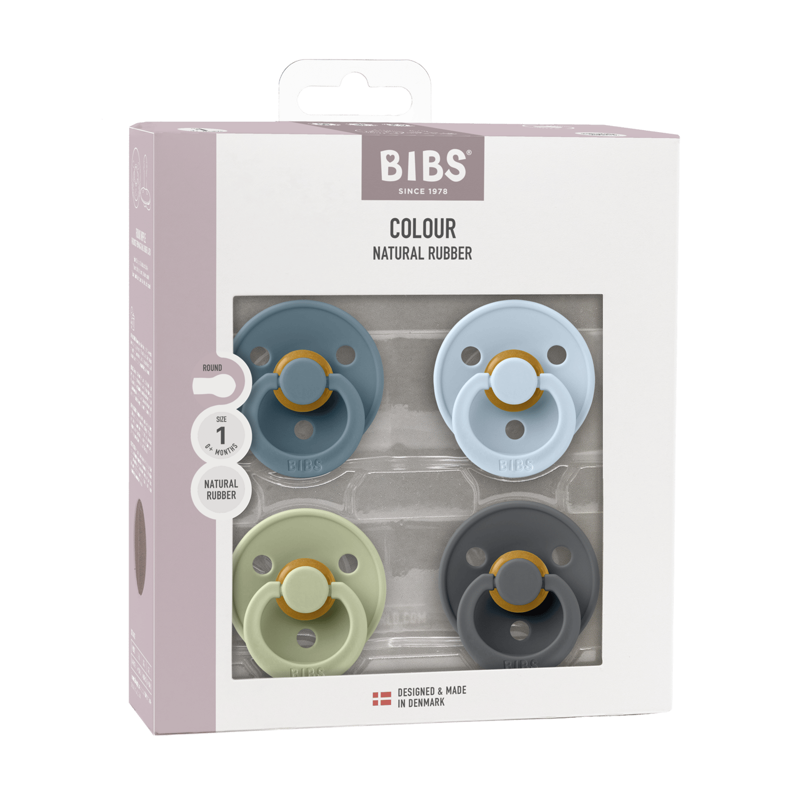 BIBS Pacifier Colour Latex 0+ månader Size 1 Petrol/Sage/Baby Blue/Iron 4 st