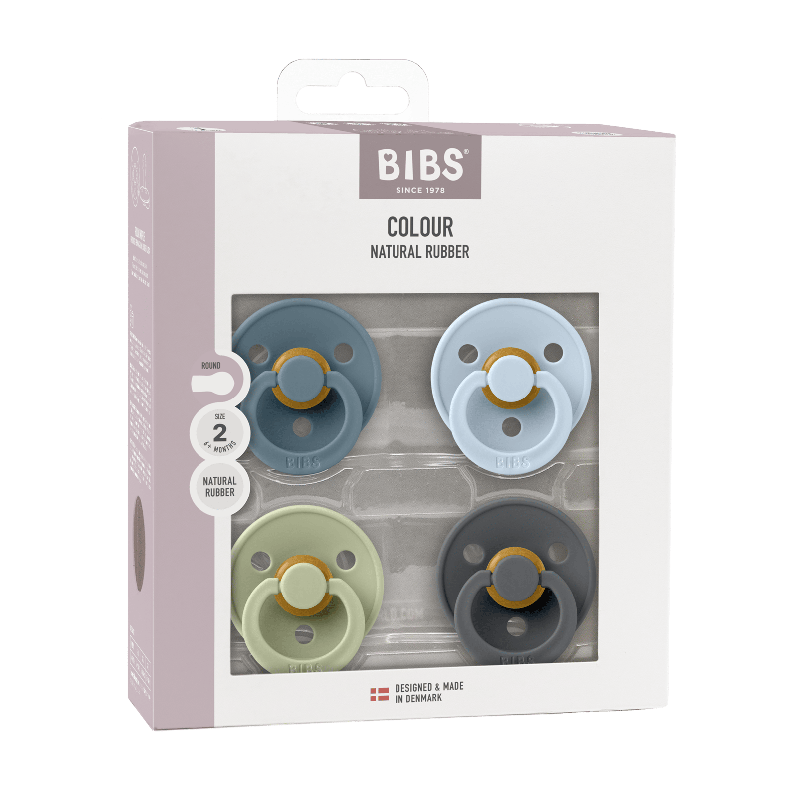 BIBS Pacifier Colour Latex 6+ månader Size 2 Petrol/Sage/Baby Blue/Iron 4 st