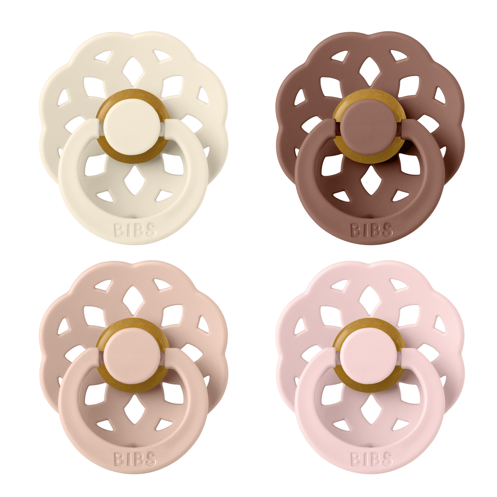 BIBS Pacifier Boheme Latex 0+ månader Size 1 Ivory/Blush/Woodchuck/Blossom 4 st