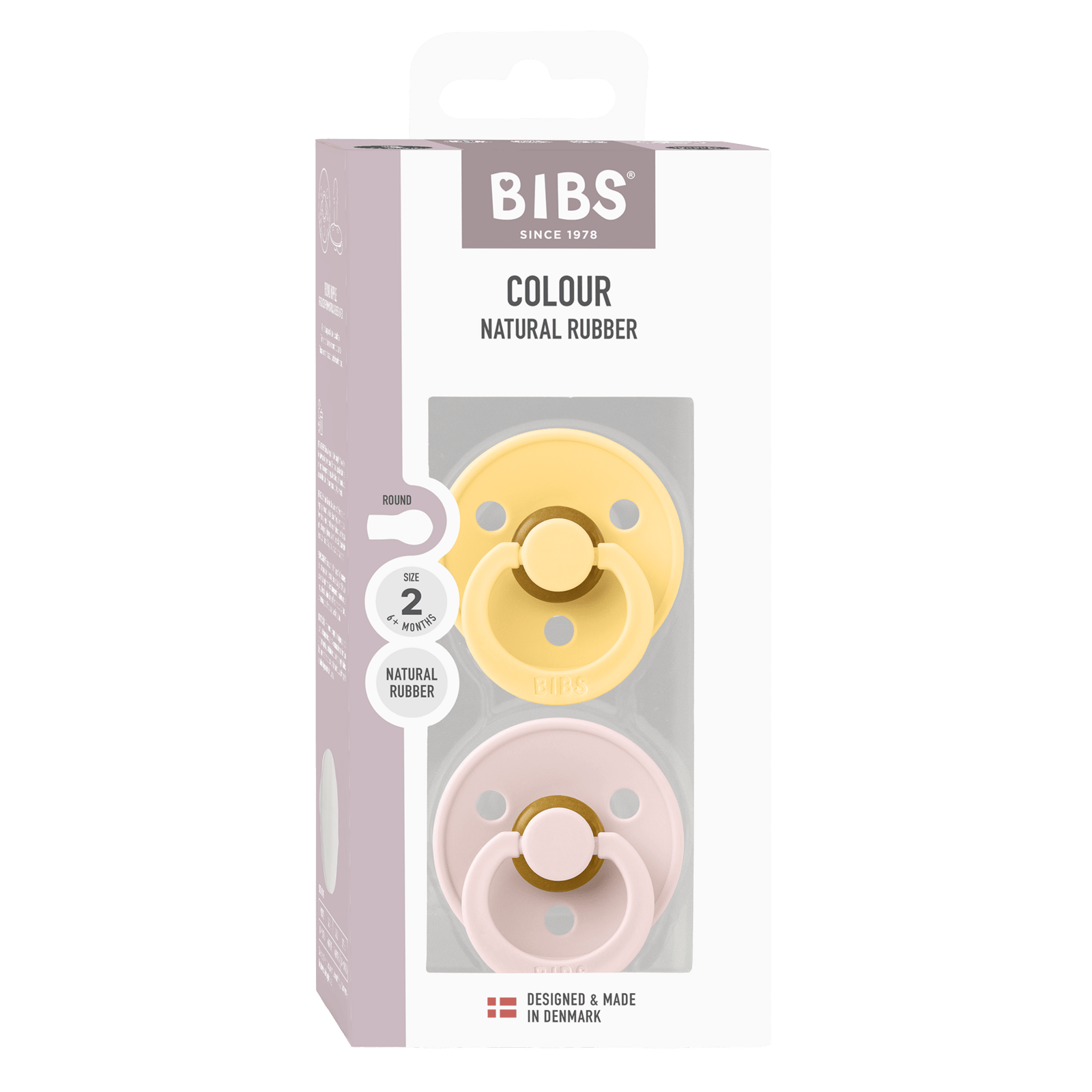 BIBS Pacifier Colour Latex 6+ månader Size 2 Pale Butter/Petal 2 st
