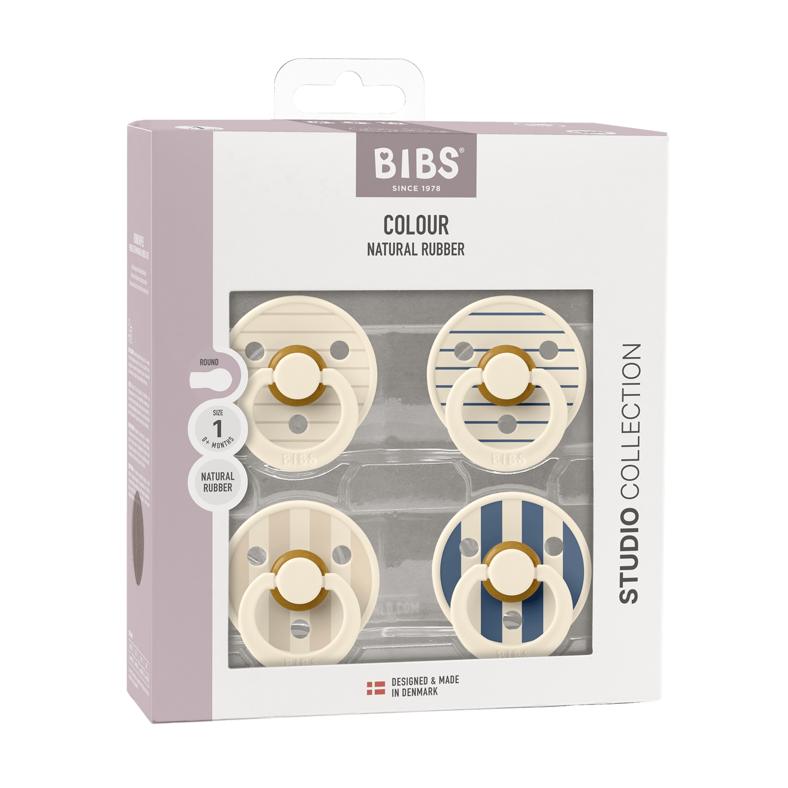 BIBS Pacifier Studio Colour Latex 0+ Månader  Size 1 Pin Ivory Vanilla Mix/Pin Ivory Steel Blue Mix