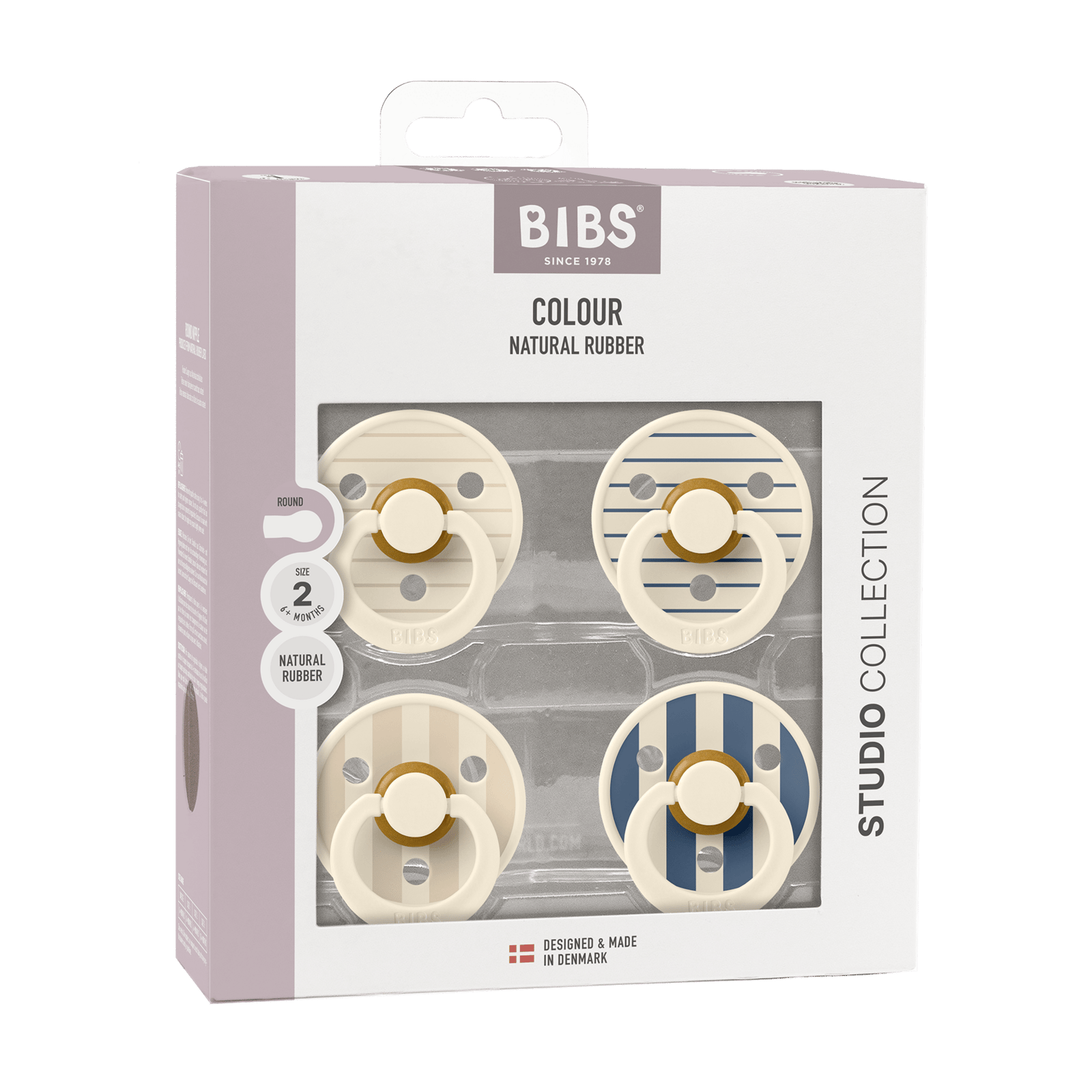 BIBS Pacifier Studio Colour Latex 6+ Månader Size 2 Pin Ivory Vanilla Mix/Pin Ivory Steel Blue Mix