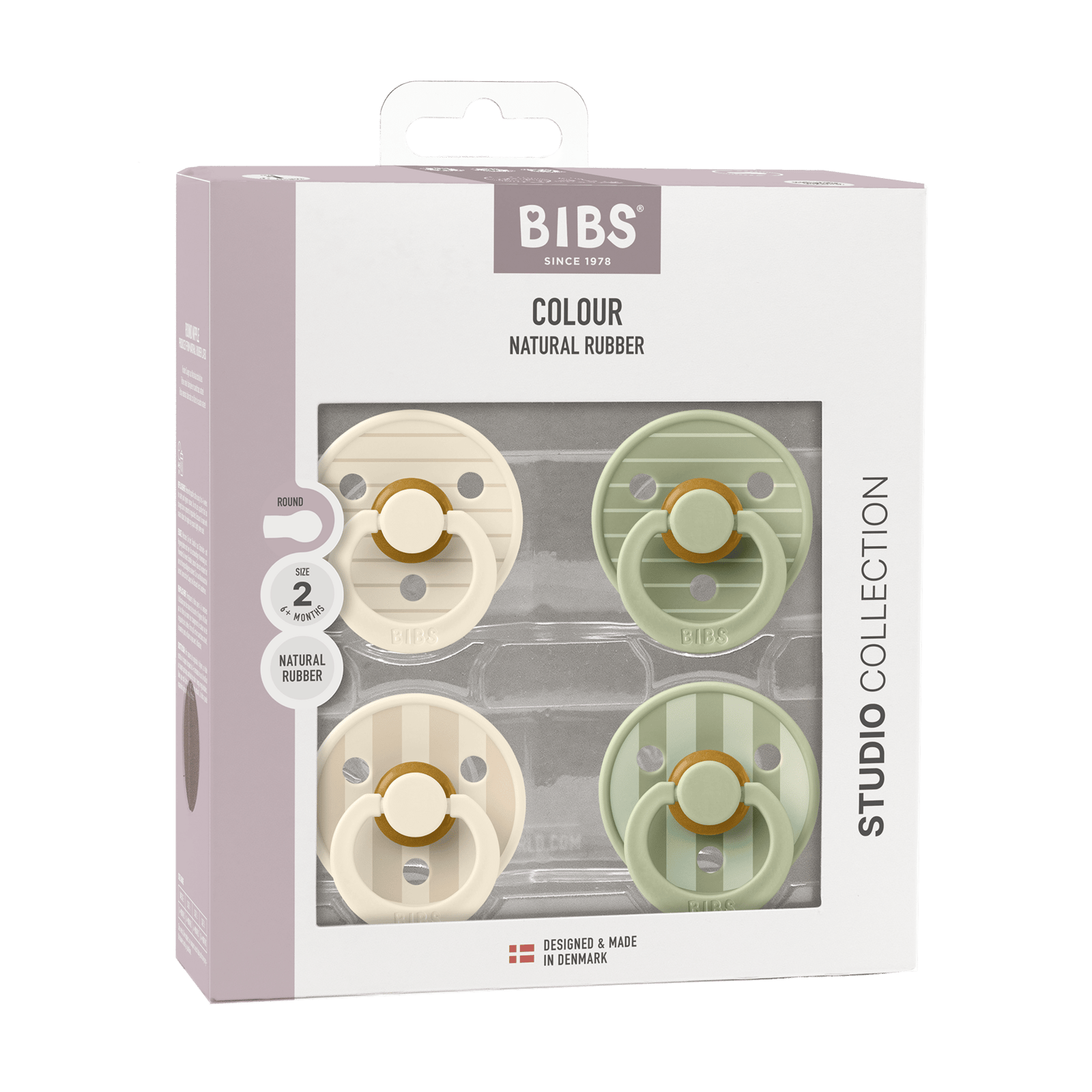 BIBS Pacifier Studio Colour Latex 6+ Månader Size 2 Pin Ivory Vanilla Mix/Pin Sage Mix 4 st